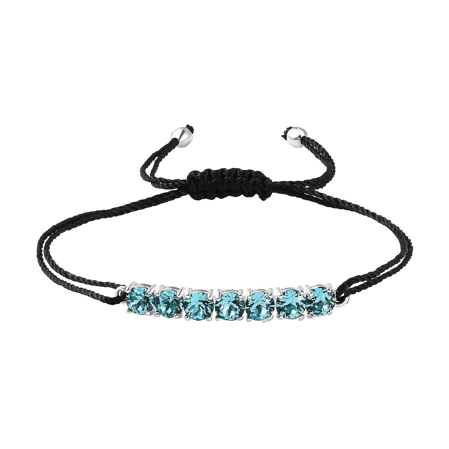Light Turquoise Colour Austrian Crystal Bracelet (Size 6.5 - 9.5 Adjustable) in Sterling Silver