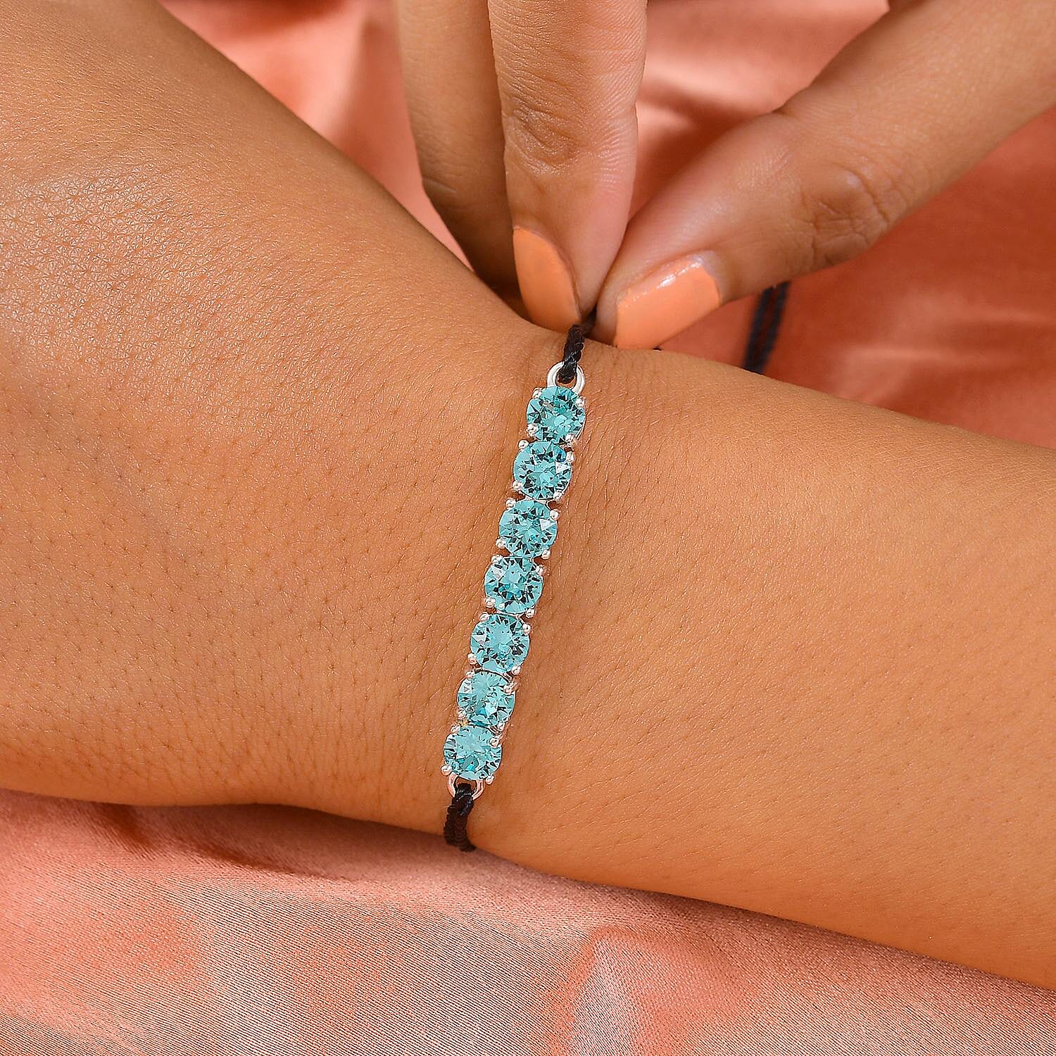 Light Turquoise Colour Austrian Crystal Bracelet (Size 6.5 - 9.5 Adjustable) in Sterling Silver