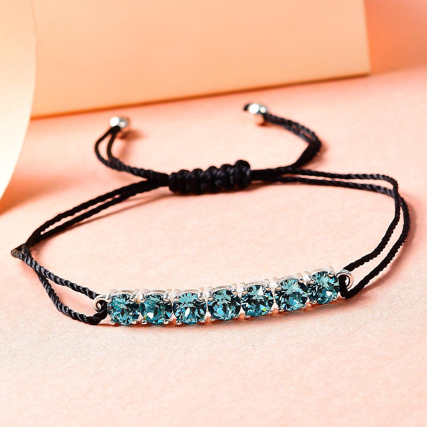 Light Turquoise Colour Austrian Crystal Bracelet (Size 6.5 - 9.5 Adjustable) in Sterling Silver