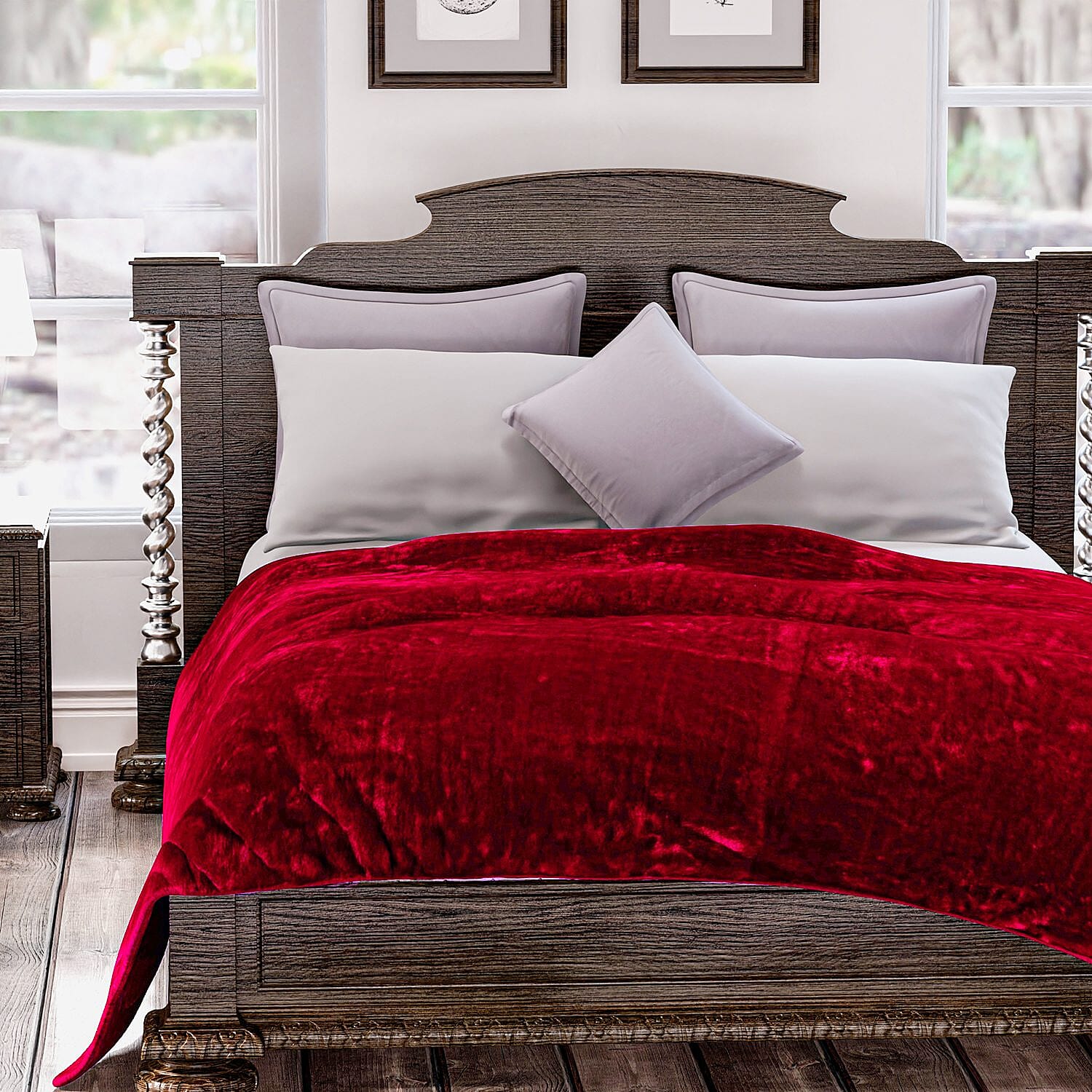 Closeout Deal Luxury Faux Fur Blanket 400 GSM (Size 150 x200 cm) - Red Wine