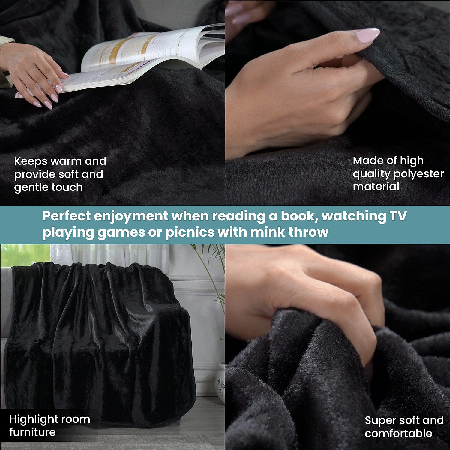 Luxury Faux Fur Blanket 400 GSM (Size 150x200 Cm) - Black