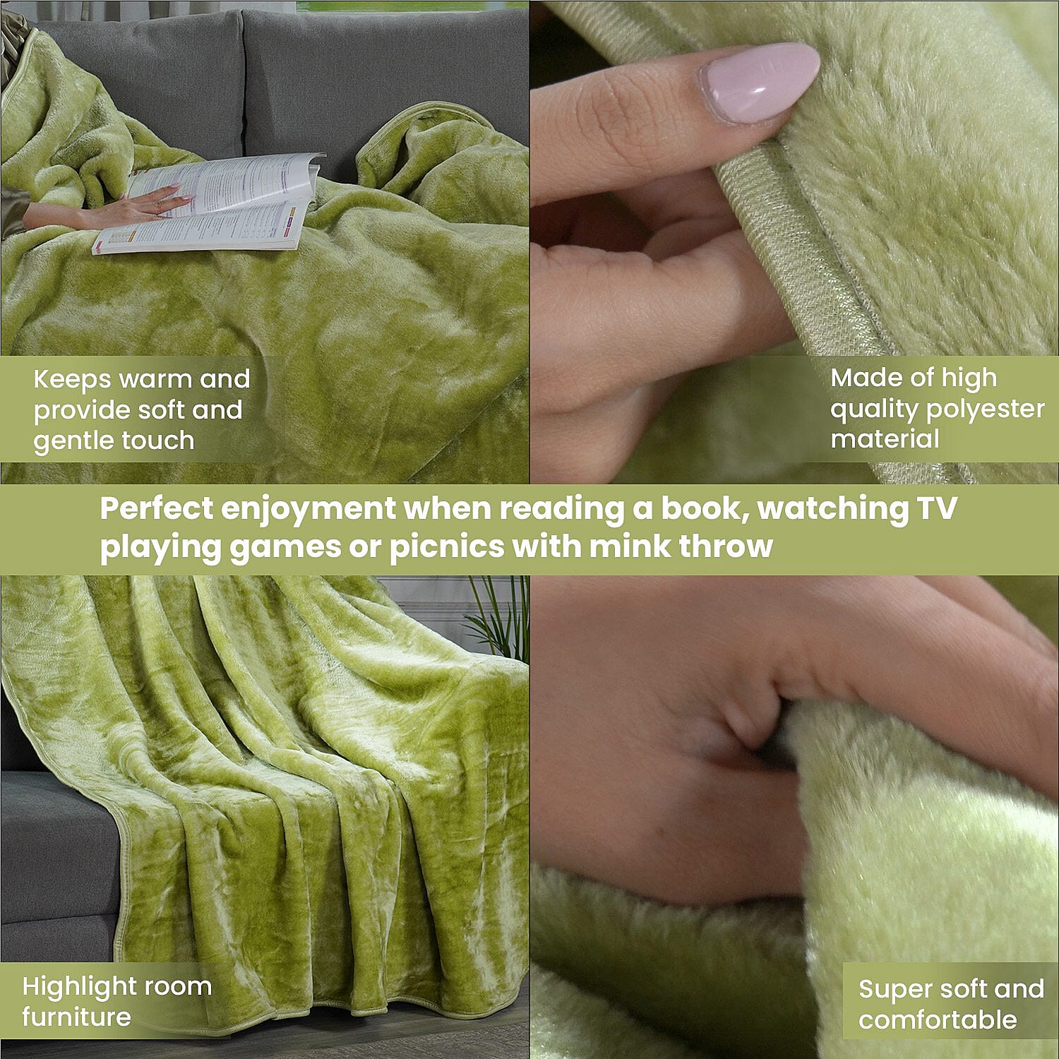 Closeout Deal Luxury Faux Fur Blanket 400 GSM (Size 150 x200 cm) - Pistachio