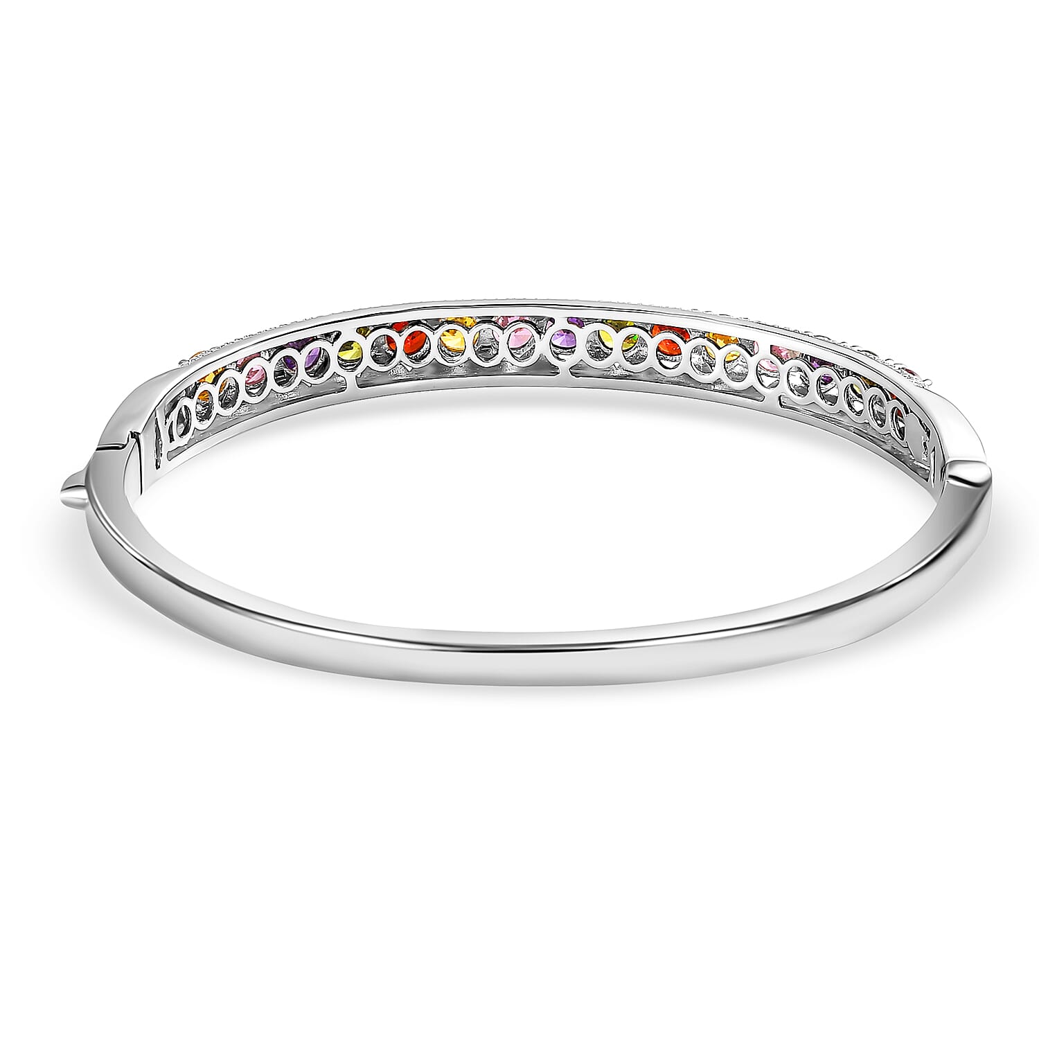 Simulated Garnet, Simulated Peridot and Simulated Multi Gemstones Bangle (Size 8) in Silver Tone