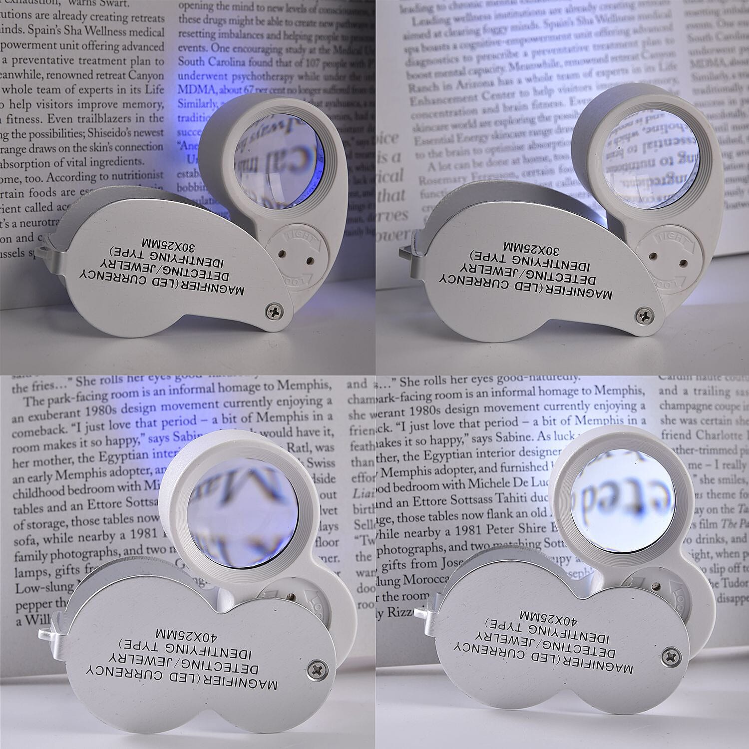 Set of 2 - Jewellery Magnifier with Light (Size 6x3x2 Cm) - Silver