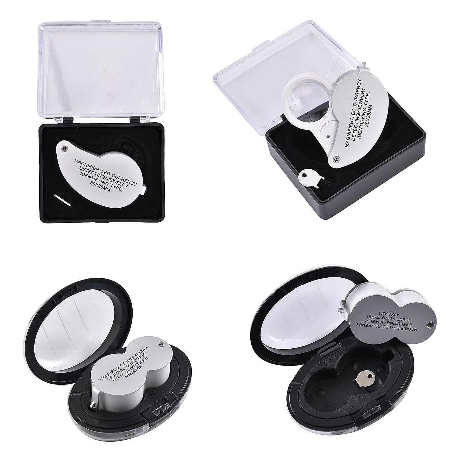 Set of 2 - Jewellery Magnifier with Light (Size 6x3x2 Cm) - Silver