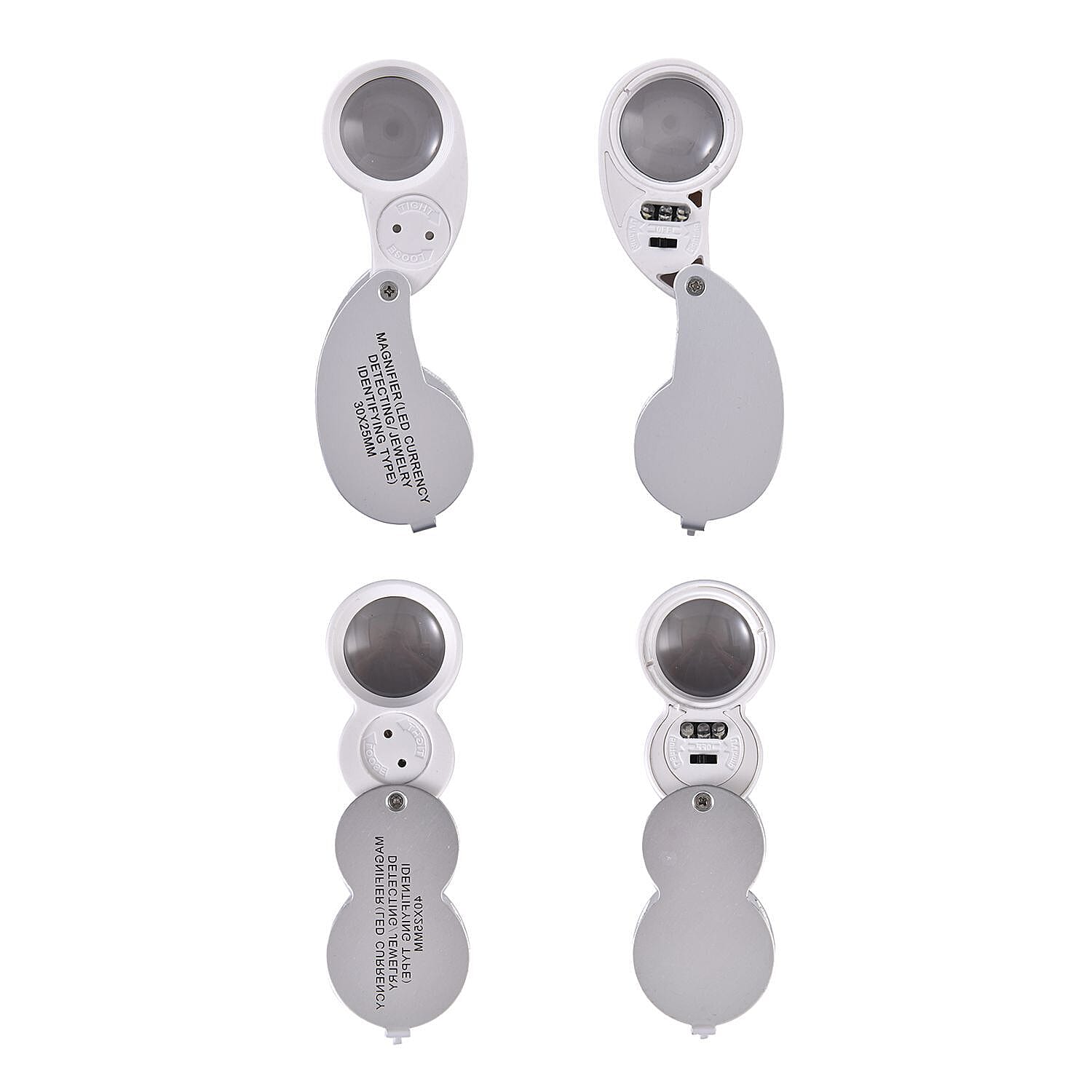 Set of 2 - Jewellery Magnifier with Light (Size 6x3x2 Cm) - Silver