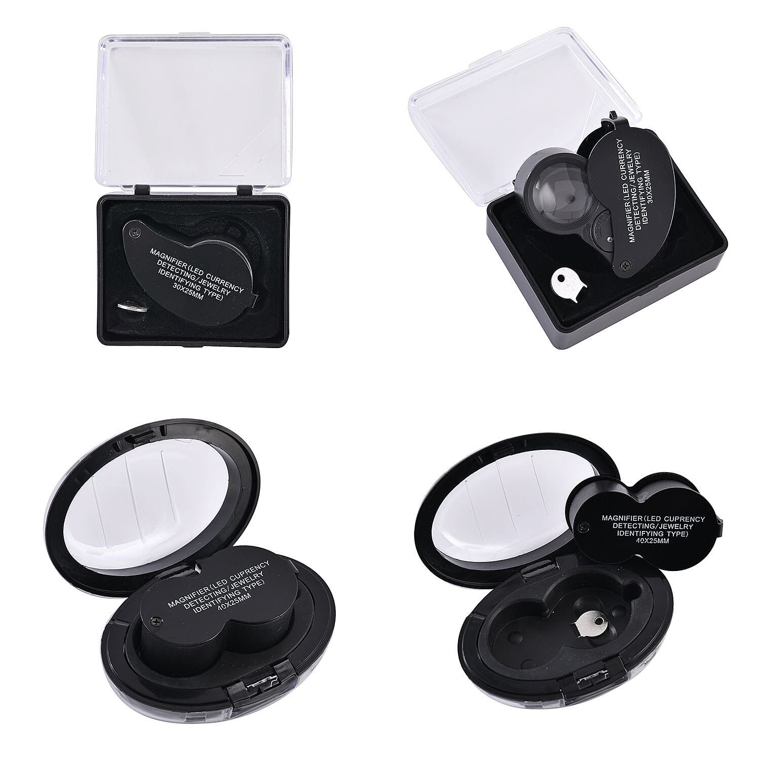 Set of 2 - Jewellery Magnifier with LED Light & UV Light- Black