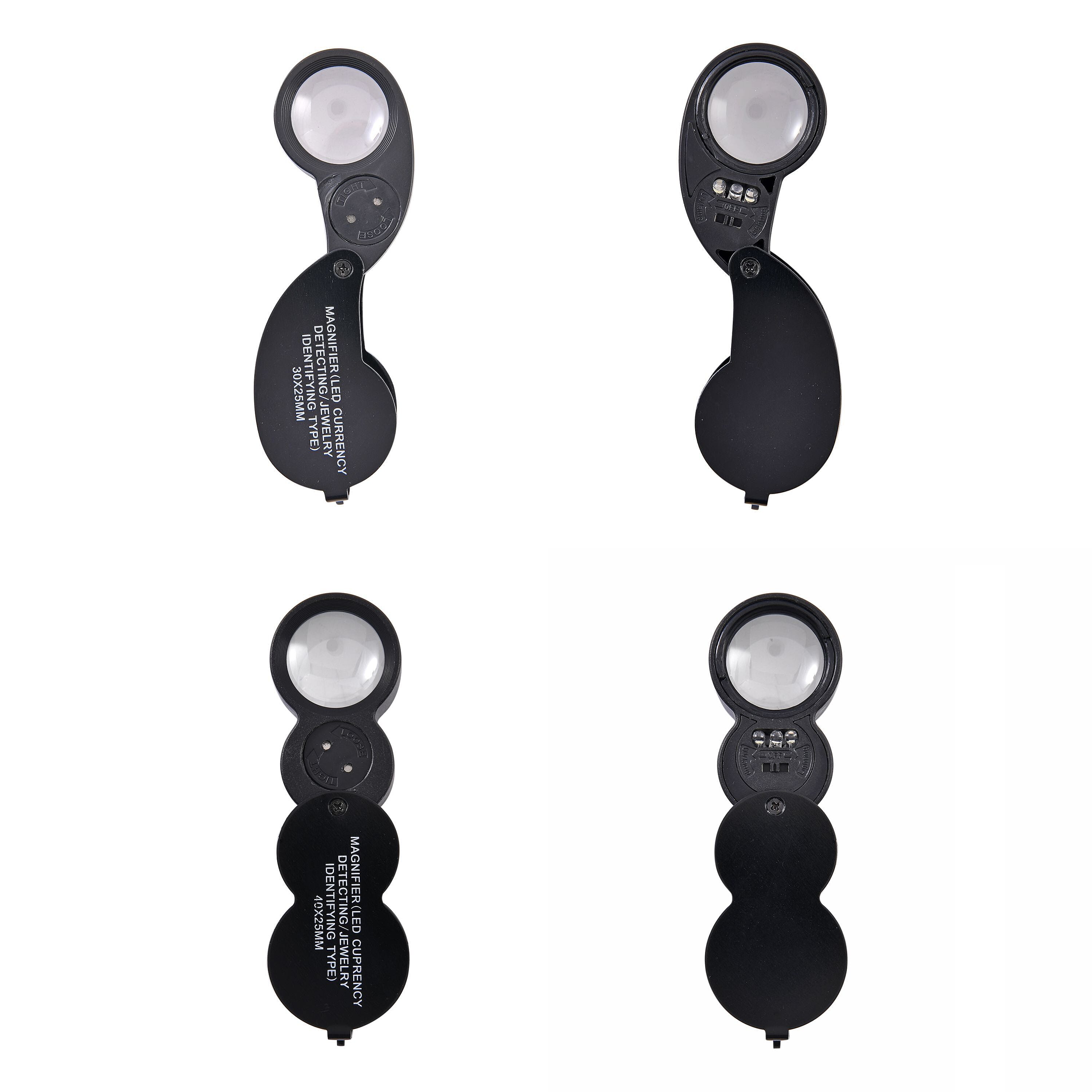 Set of 2 - Jewellery Magnifier with LED Light & UV Light- Black