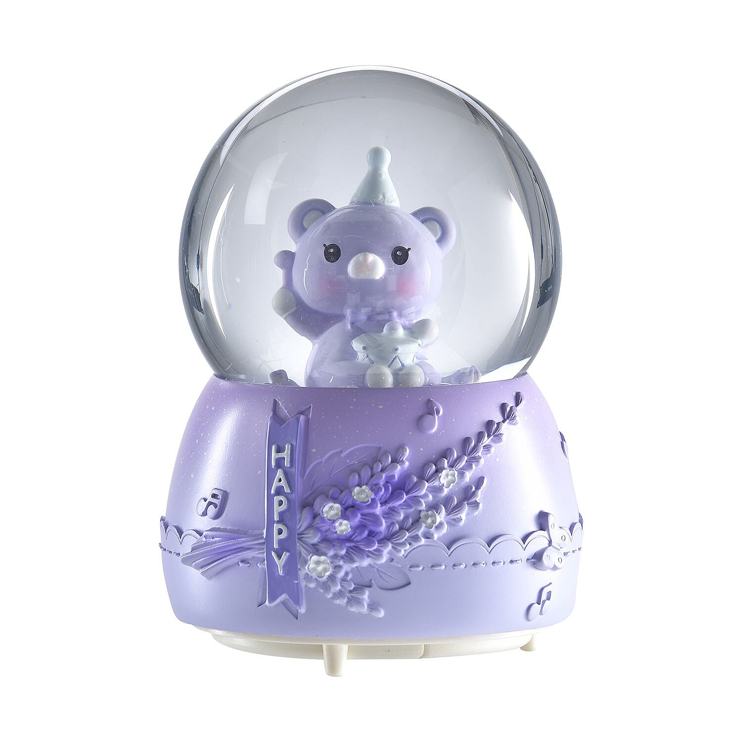 Musical Water Globe Floating blade and Bear (Size 11x15 Cm) - Purple