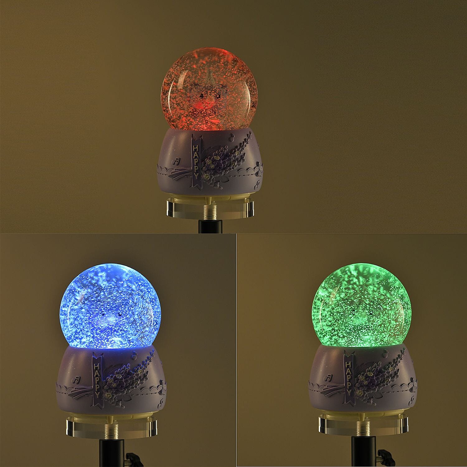 Musical Water Globe Floating blade and Bear (Size 11x15 Cm) - Purple