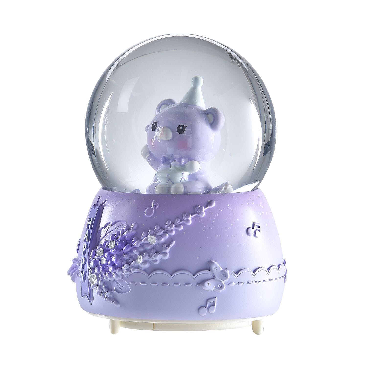 Musical Water Globe Floating blade and Bear (Size 11x15 Cm) - Purple