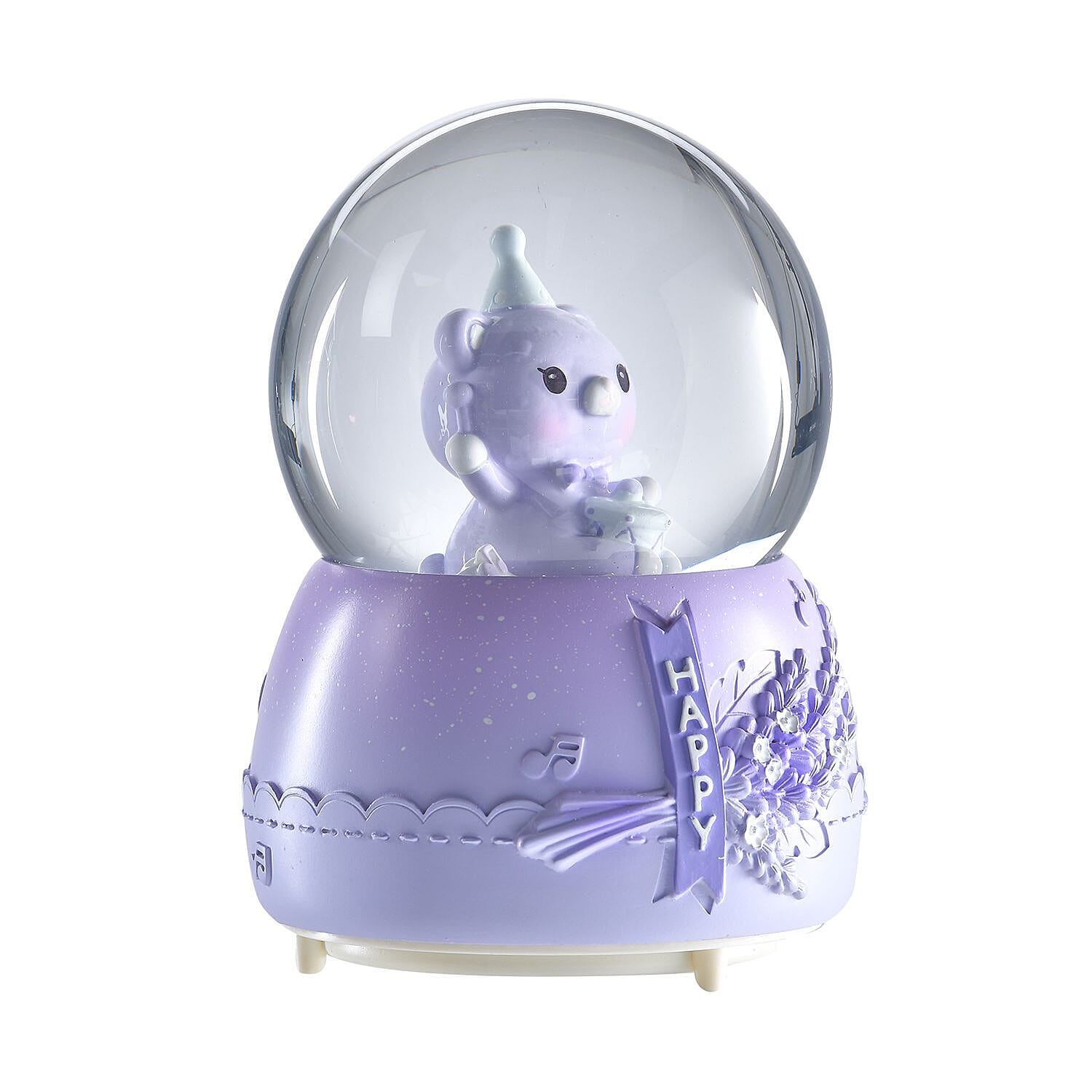 Musical Water Globe Floating blade and Bear (Size 11x15 Cm) - Purple