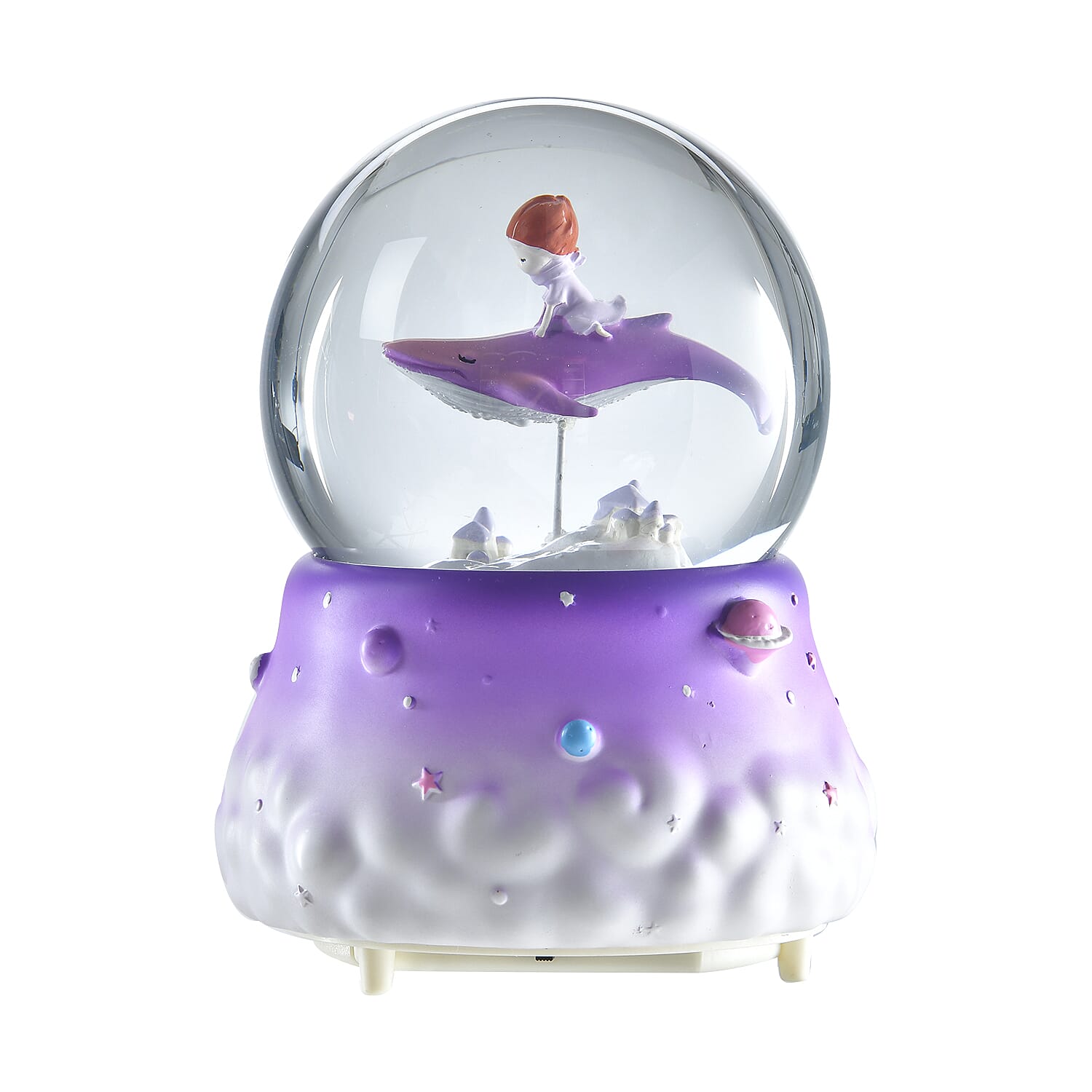 Musical Water Globe with The Whale and The Girl (Size 15x11 Cm) - Purple