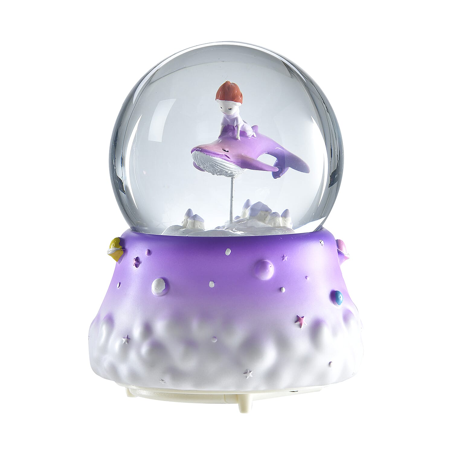 Musical Water Globe with The Whale and The Girl (Size 15x11 Cm) - Purple