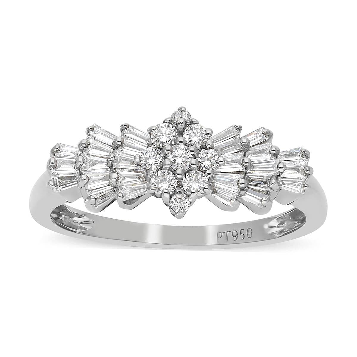 950 Platinum IGI Certified Diamond (SI- G-H) Ballerina Ring 1.00 Ct, Platinum Wt. 5.00 Gms