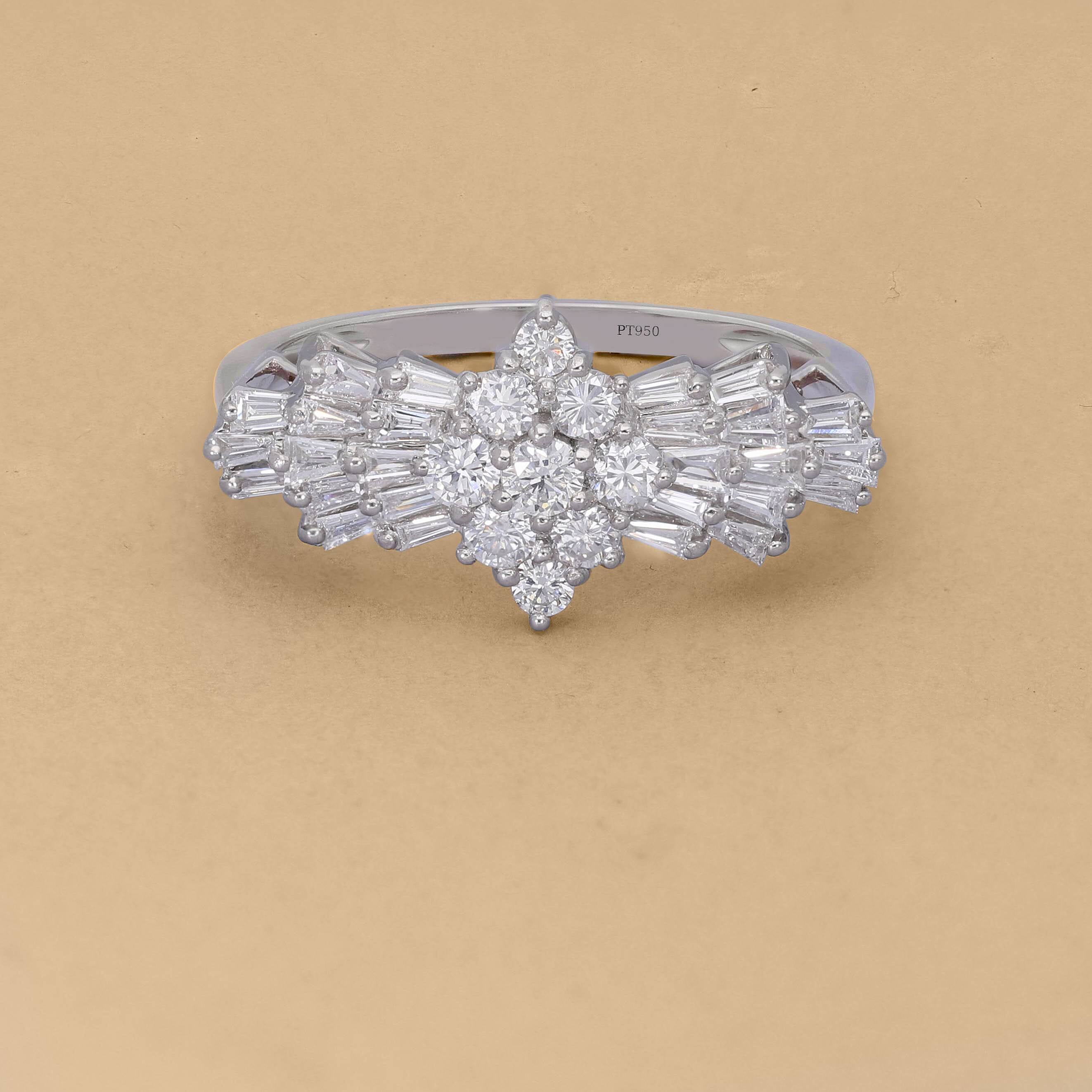 950 Platinum IGI Certified Diamond (SI- G-H) Ballerina Ring 1.00 Ct, Platinum Wt. 5.00 Gms