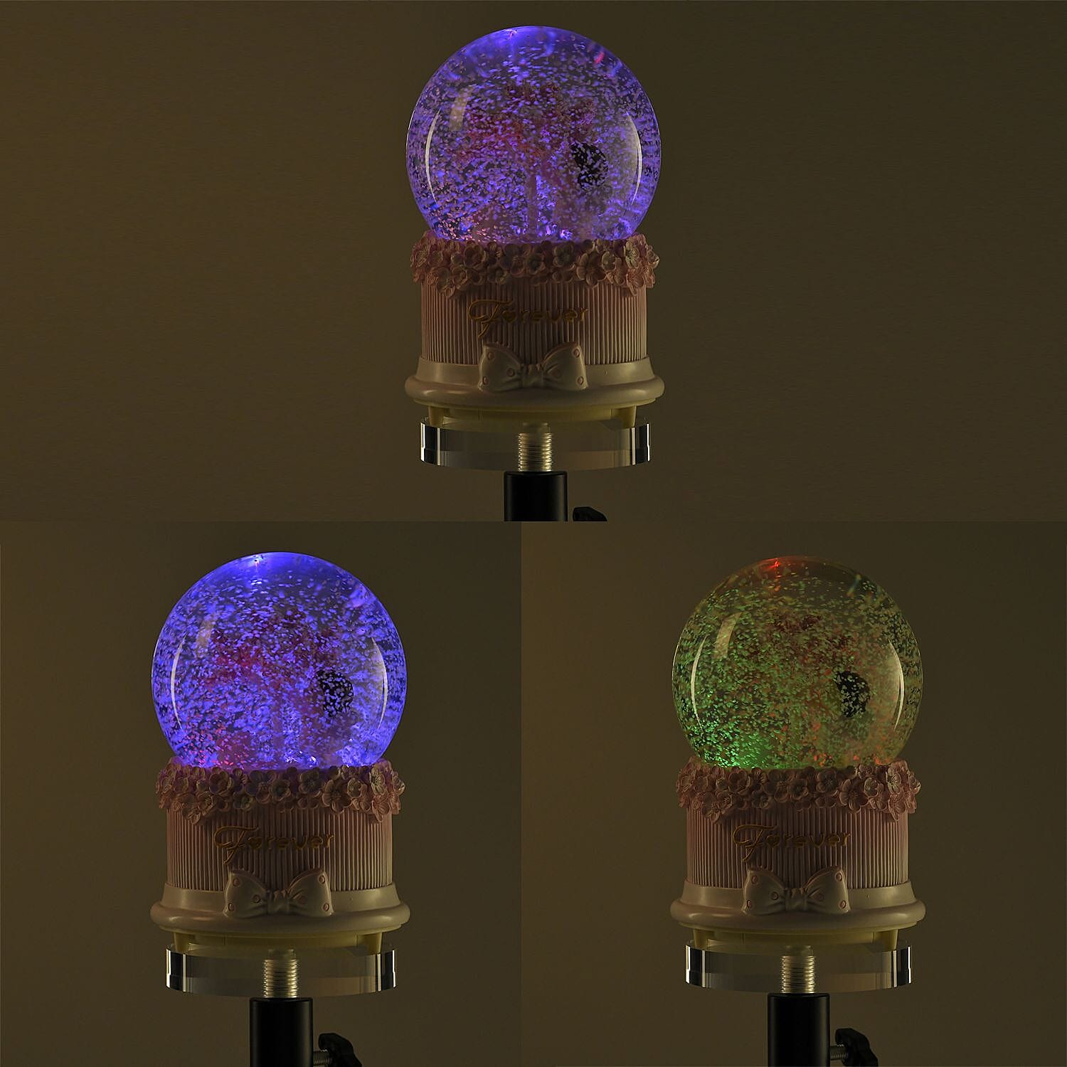 Musical Water Ball with Resin Base, Floating blade and A Girl under the Wishing Tree (Size 15x11 Cm) - Pink