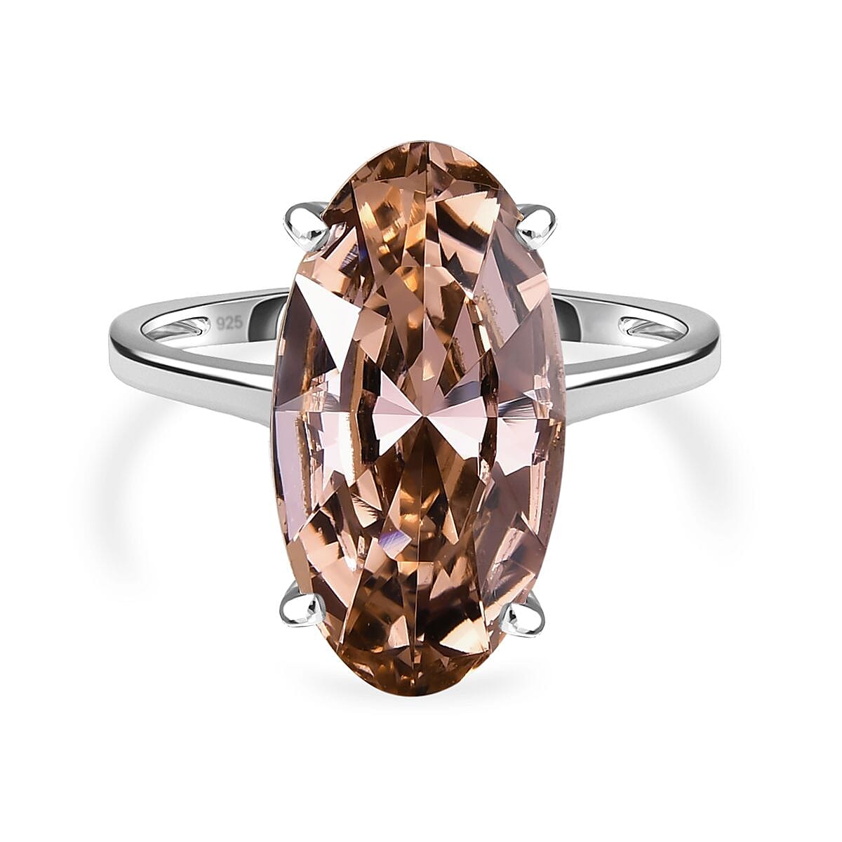 Vintage Rose Austrian Crystal Solitaire Ring in Platinum Overlay Sterling Silver