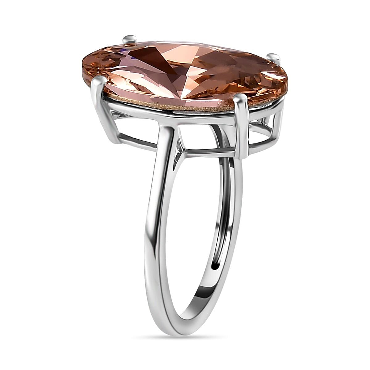 Vintage Rose Austrian Crystal Solitaire Ring in Platinum Overlay Sterling Silver