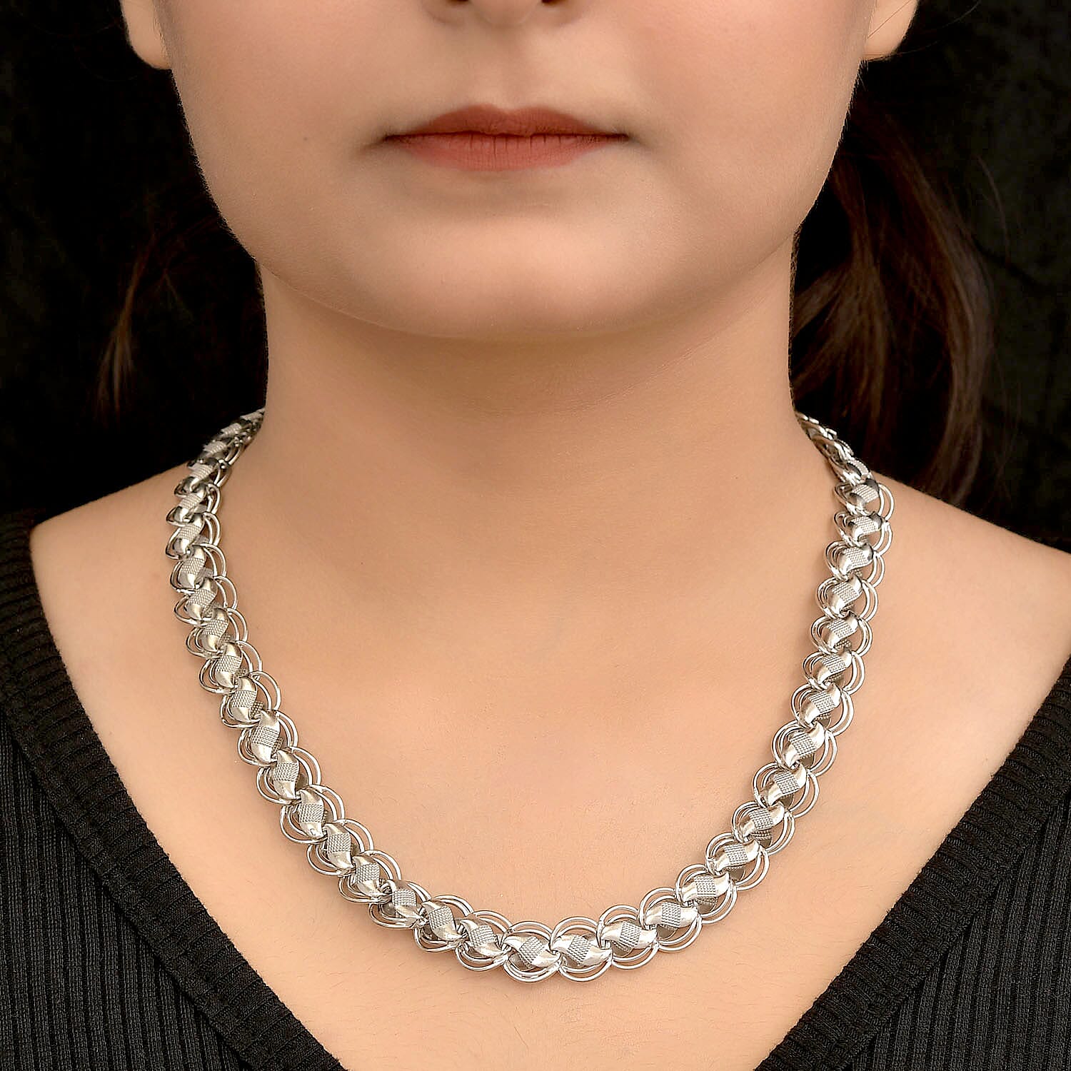 Platinum Overlay Sterling Silver Lotus Necklace (Size - 20), Silver Wt. 35 Gms