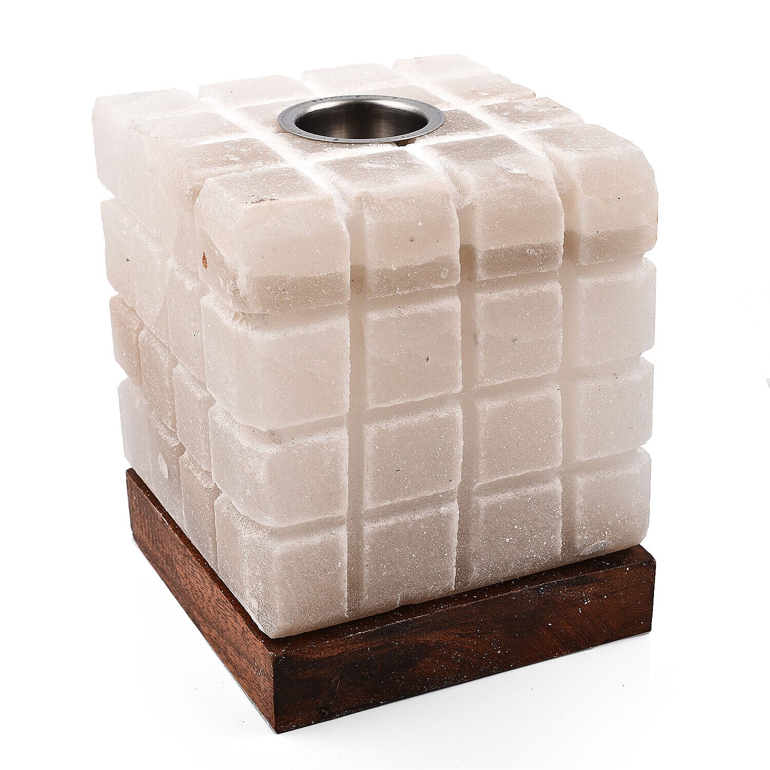 Himalayan Salt Snow White Aroma Therapy Lamp Lined Cube Shape (Size 15x12x12 cm)