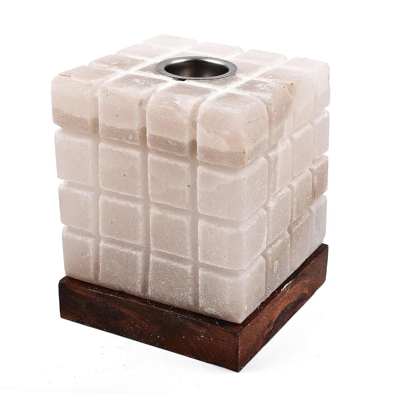 Himalayan Salt Snow White Aroma Therapy Lamp Lined Cube Shape (Size 15x12x12 cm)