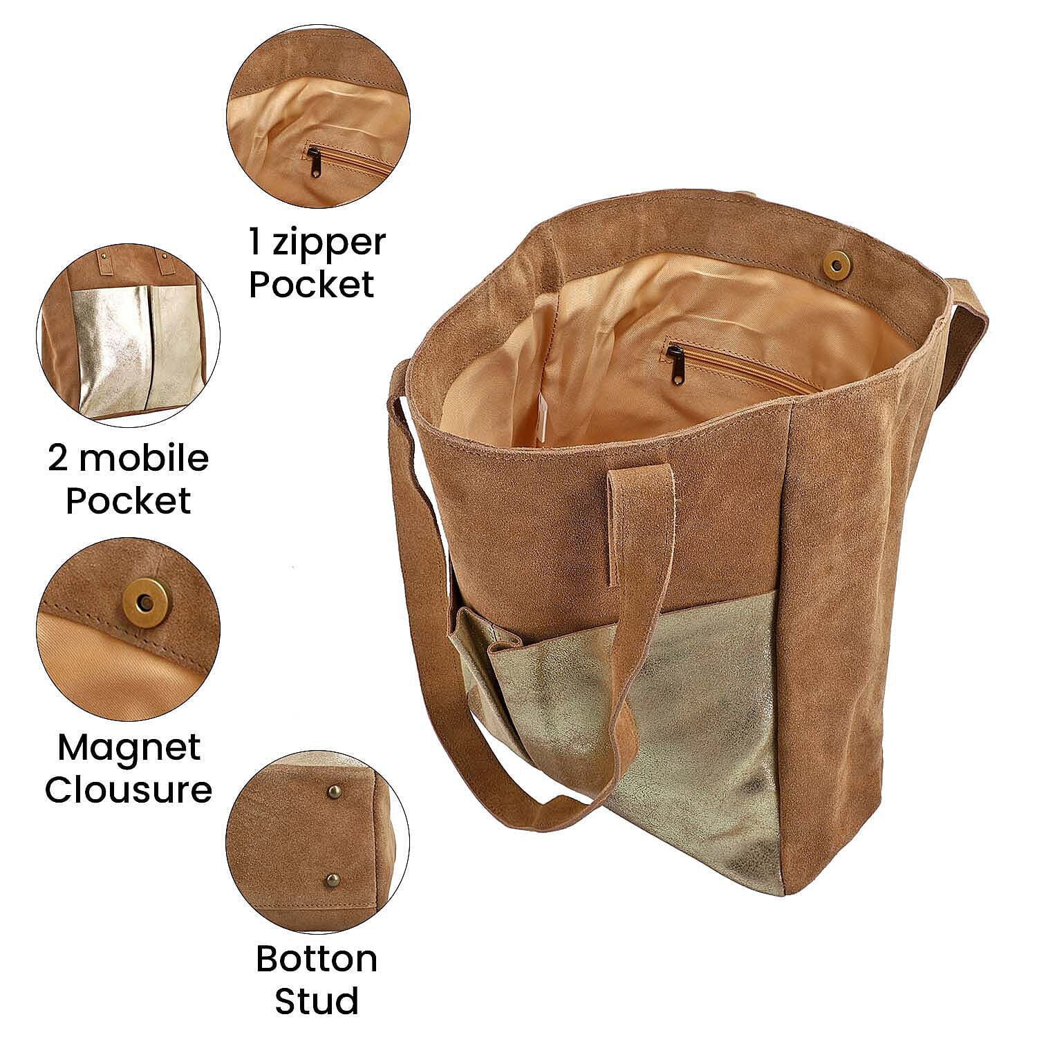 Italian CloseOut Deal- 100% Genuine Leather Tote Bag - Tan