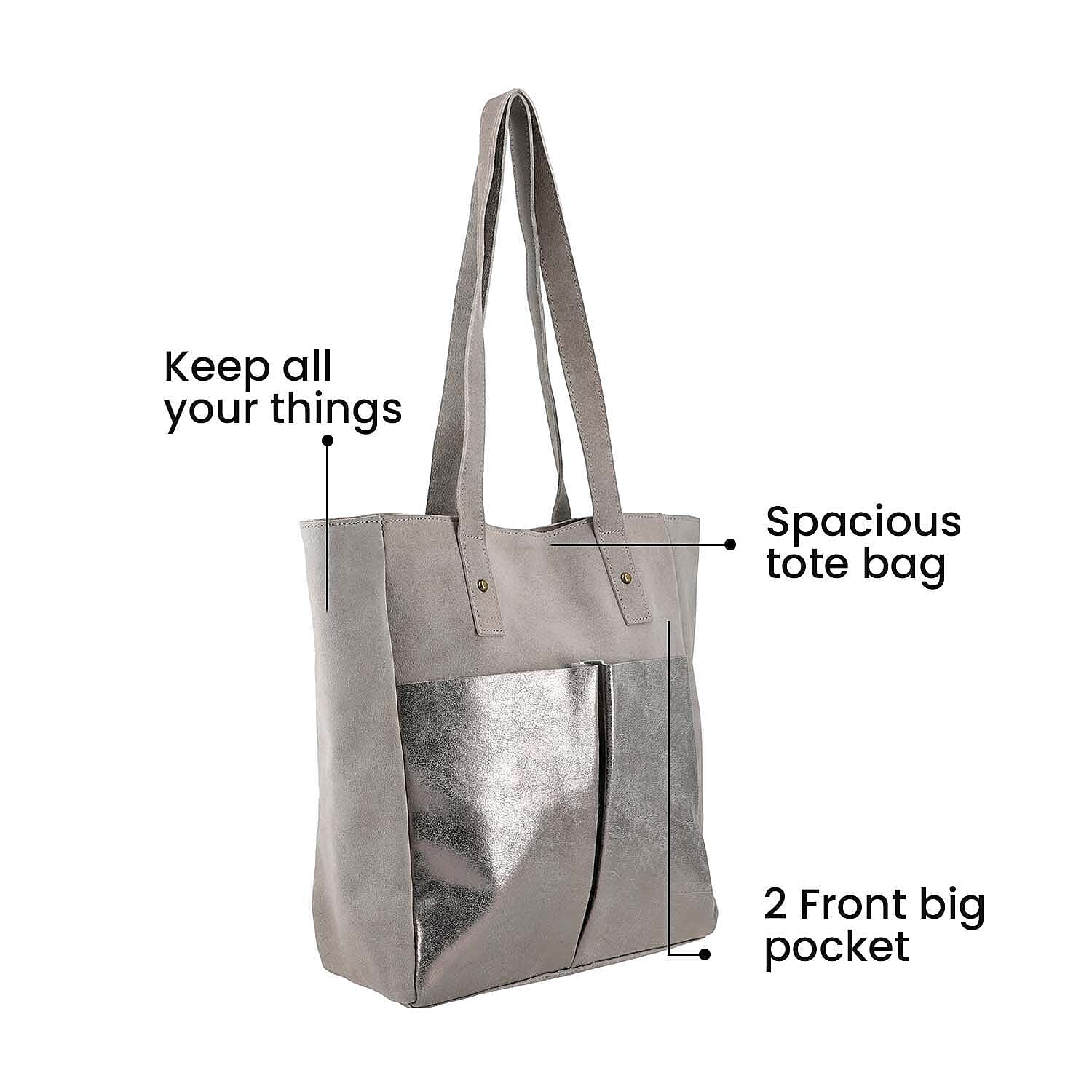 Italian CloseOut Deal- 100% Genuine Leather Tote Bag - Grey