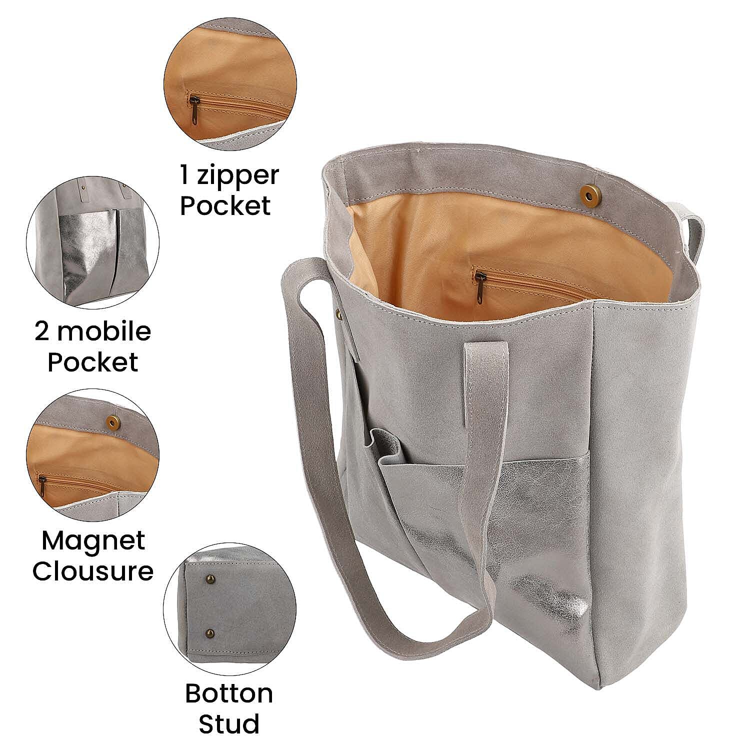 Italian CloseOut Deal- 100% Genuine Leather Tote Bag - Grey