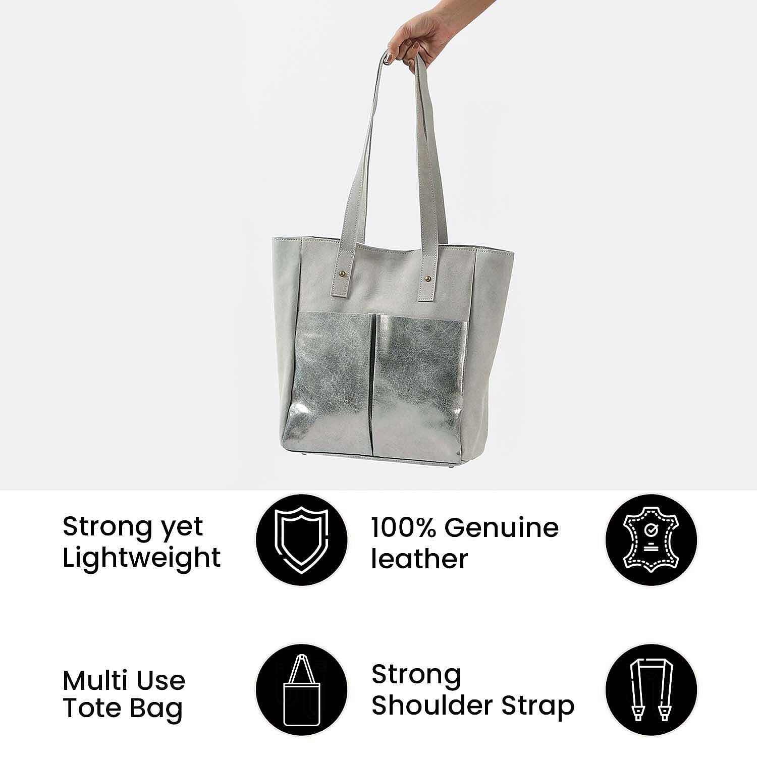 Italian CloseOut Deal- 100% Genuine Leather Tote Bag - Grey