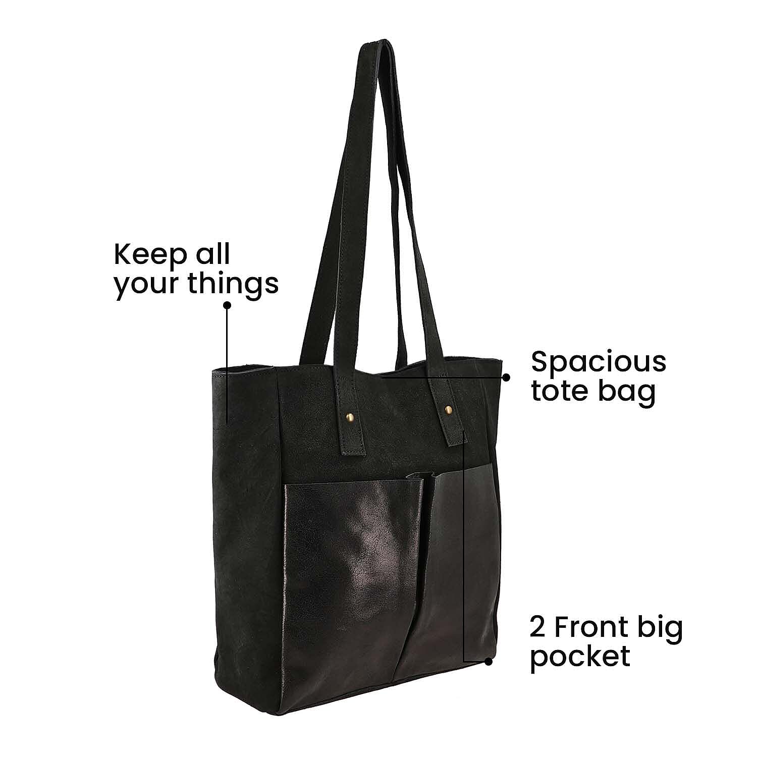 Italian CloseOut Deal - 100% Genuine Leather Tote Bag - Black