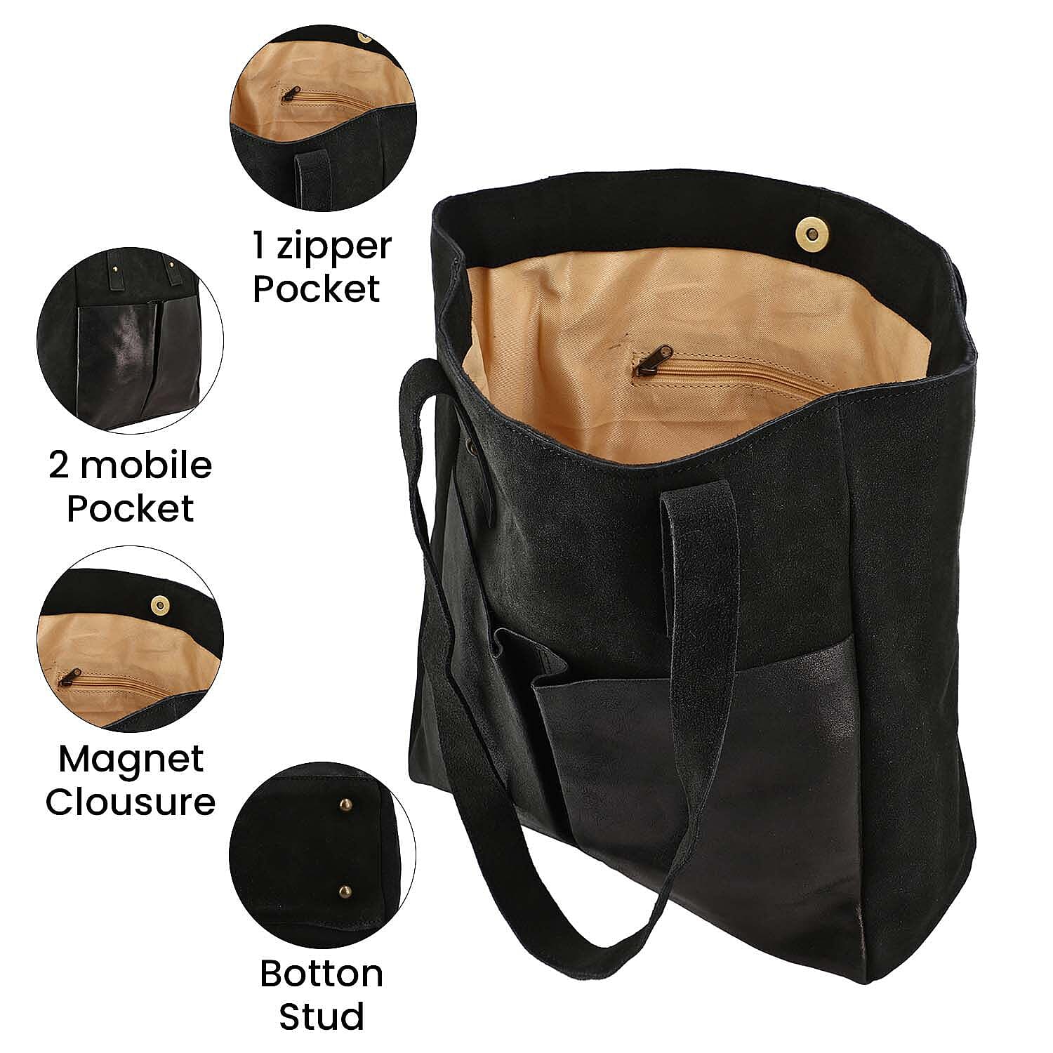 Italian CloseOut Deal - 100% Genuine Leather Tote Bag - Black