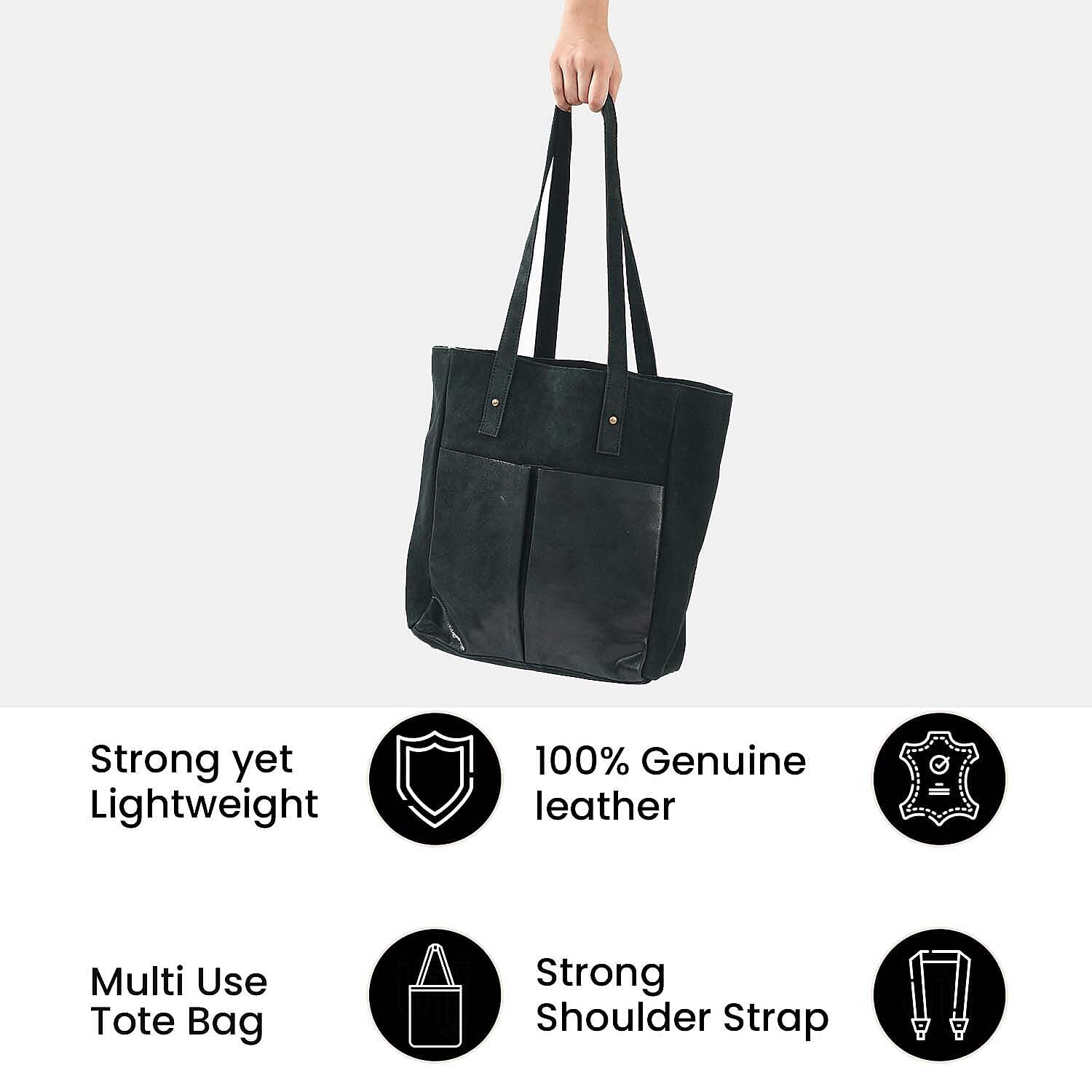 Italian CloseOut Deal - 100% Genuine Leather Tote Bag - Black