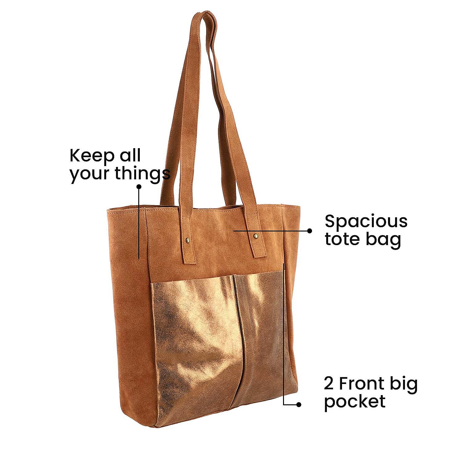 Italian CloseOut Deal- 100% Genuine Leather Tote Bag - Cognac