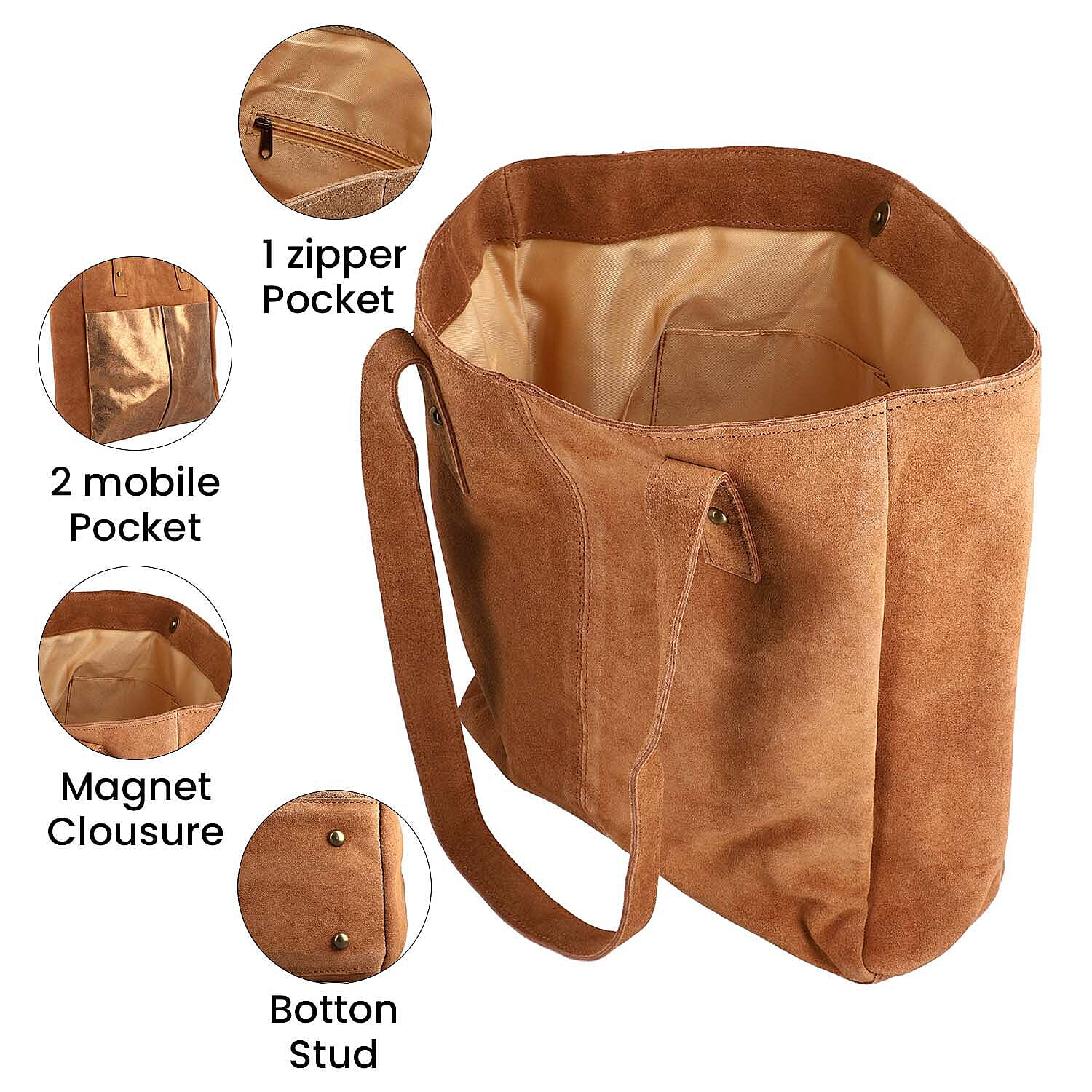 Italian CloseOut Deal- 100% Genuine Leather Tote Bag - Cognac