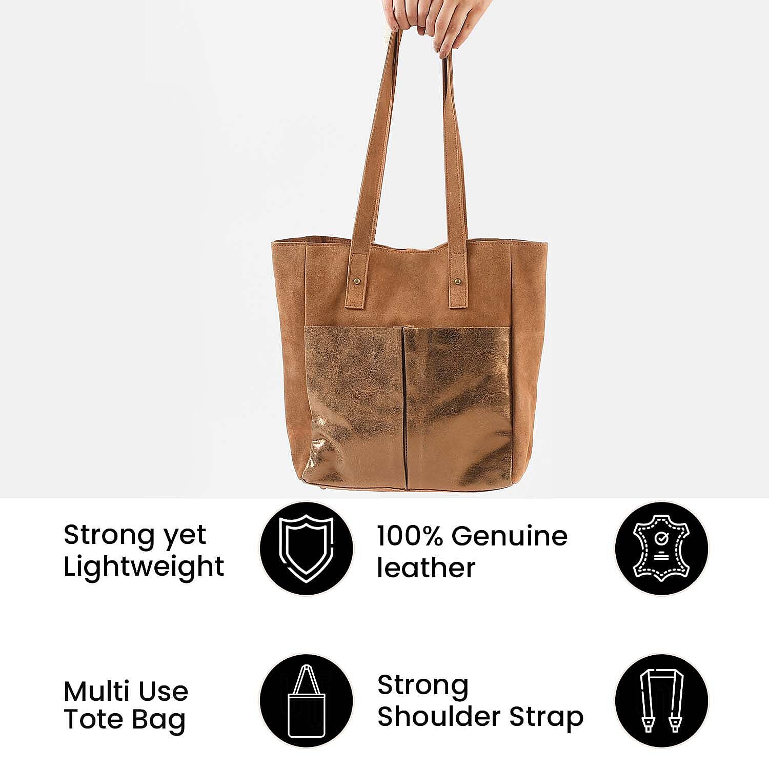 Italian CloseOut Deal- 100% Genuine Leather Tote Bag - Cognac