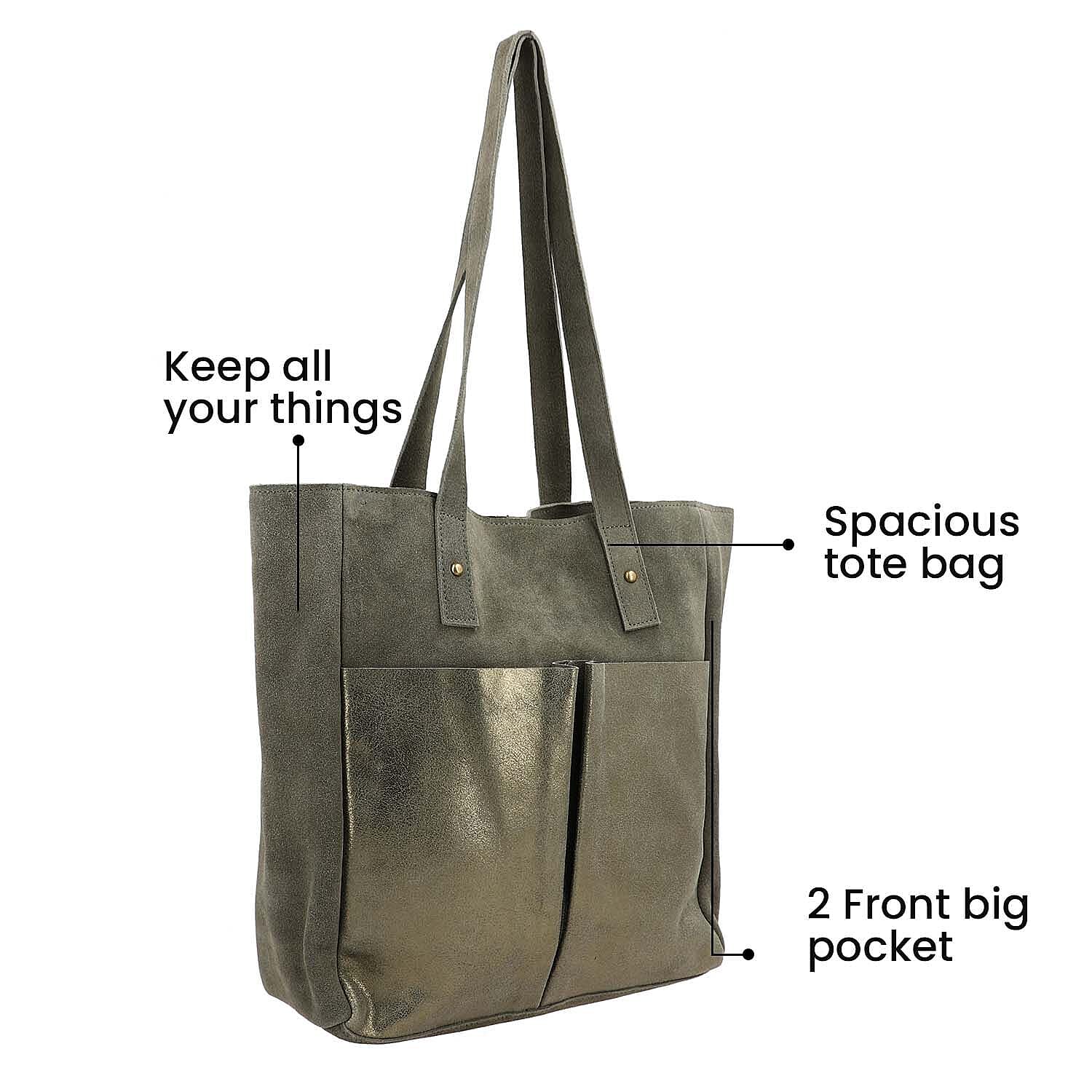 Italian CloseOut Deal- 100% Genuine Leather Tote Bag (Size 33x29x10 Cm) - Deep Green