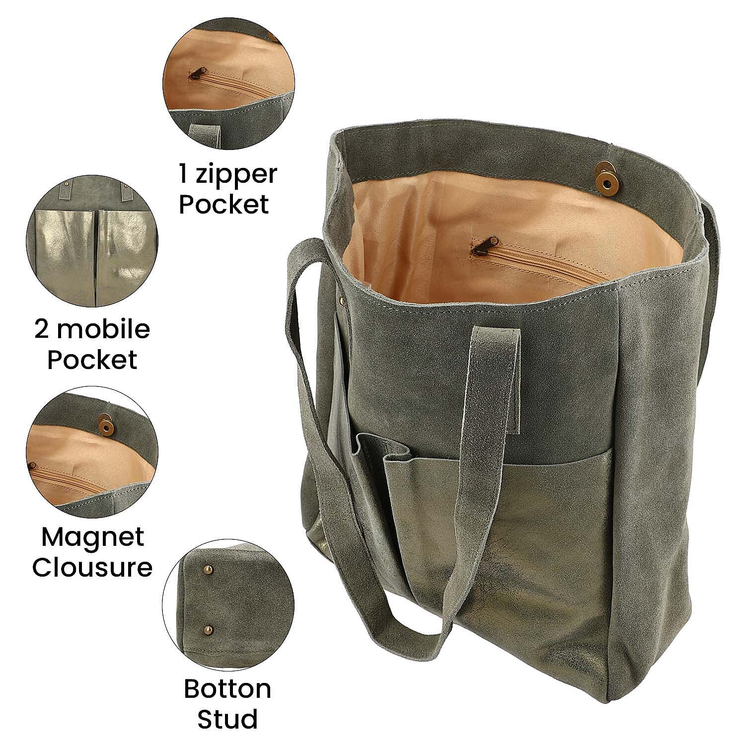 Italian CloseOut Deal- 100% Genuine Leather Tote Bag (Size 33x29x10 Cm) - Deep Green