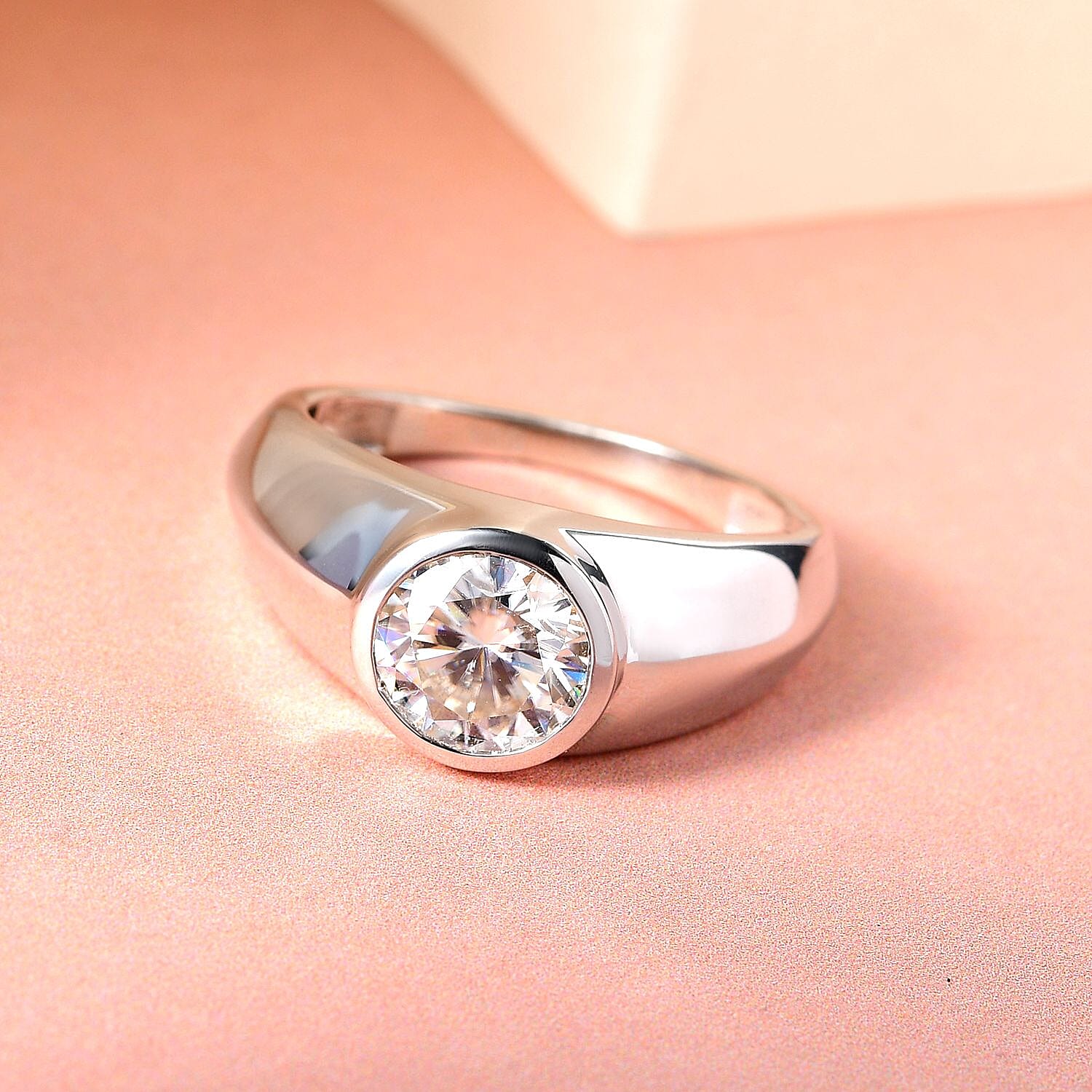 Moissanite Solitaire Ring in Platinum Overlay Sterling Silver 1.74 Ct.