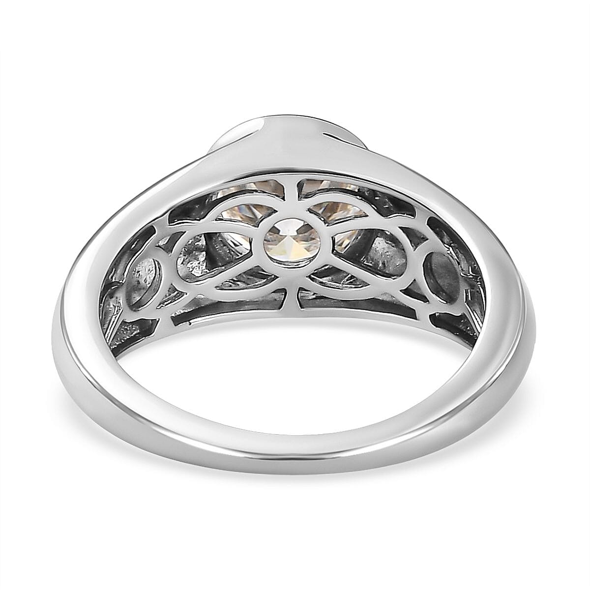 Moissanite Solitaire Ring in Platinum Overlay Sterling Silver 1.74 Ct.