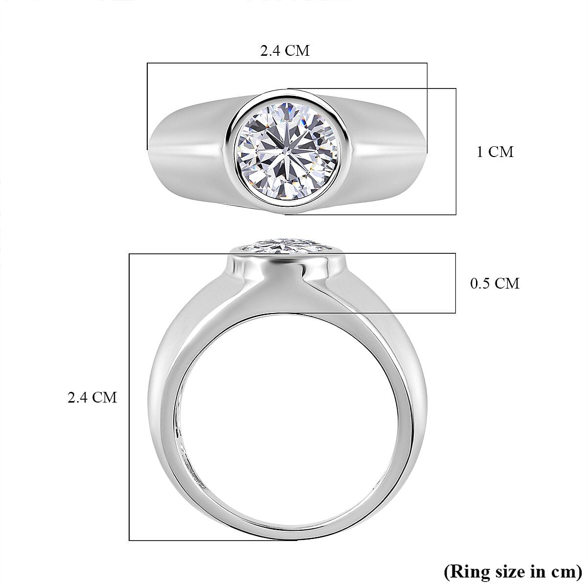Moissanite Solitaire Ring in Platinum Overlay Sterling Silver 1.74 Ct.
