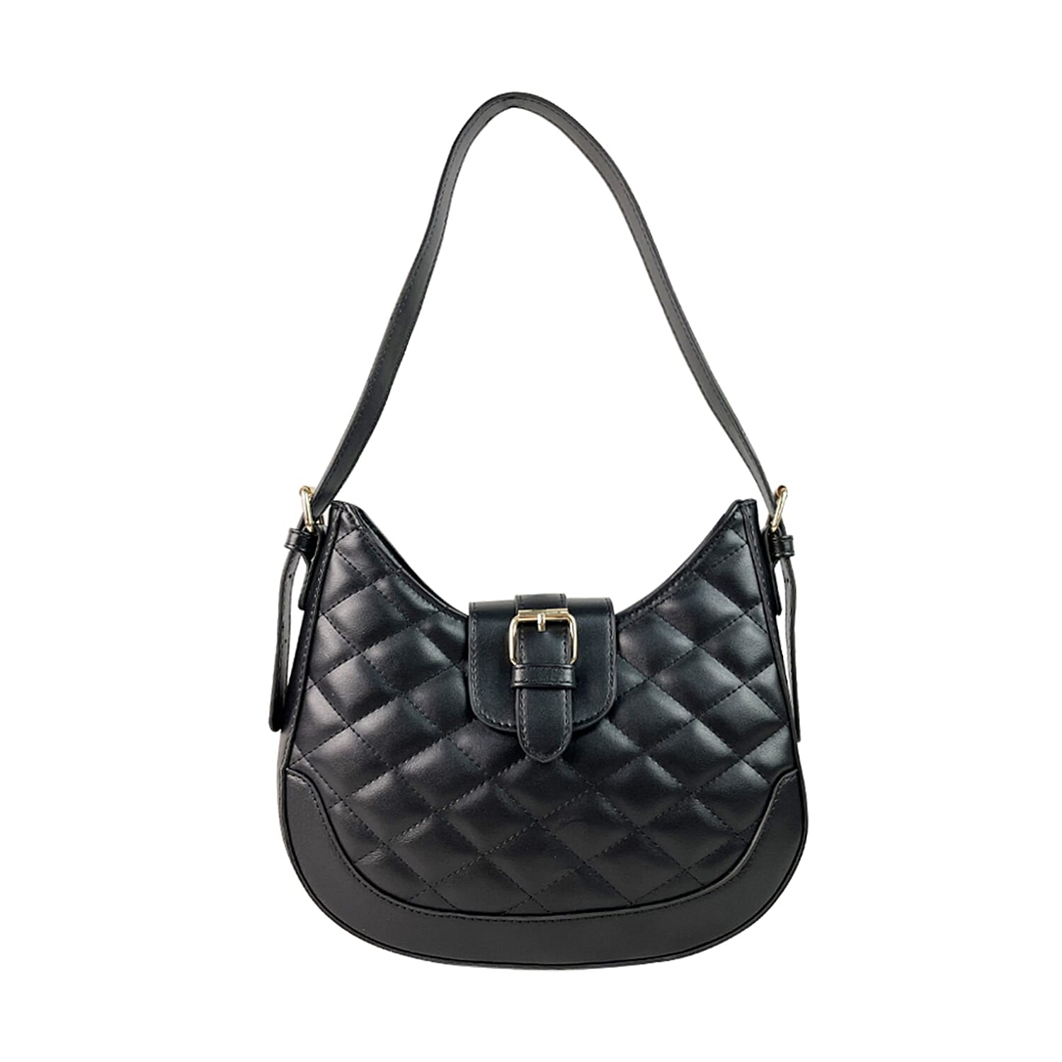 Close Out Deal - Quilted Plain Bag with Shoulder Strap - Black