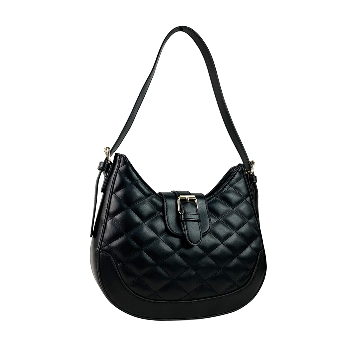 Close Out Deal - Quilted Plain Bag with Shoulder Strap - Black