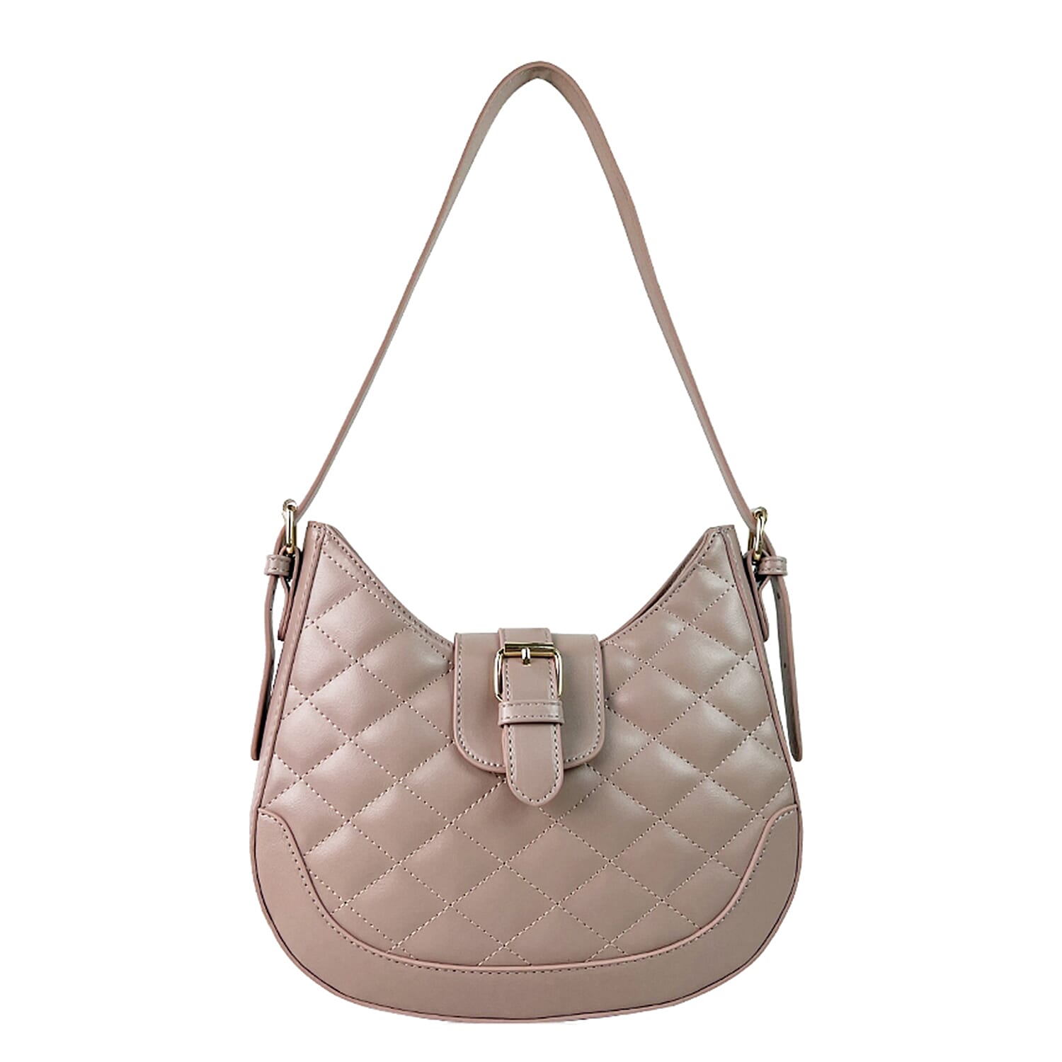 Close Out Deal - Quilted Plain Bag with Shoulder Strap - Nude