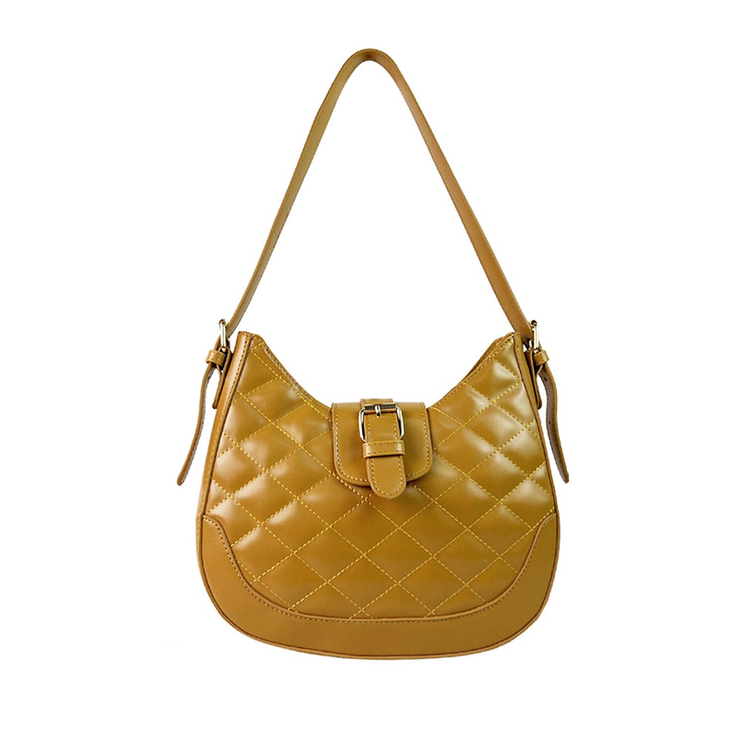 Close Out Deal - Quilted Plain Bag with Shoulder Strap - Mustard