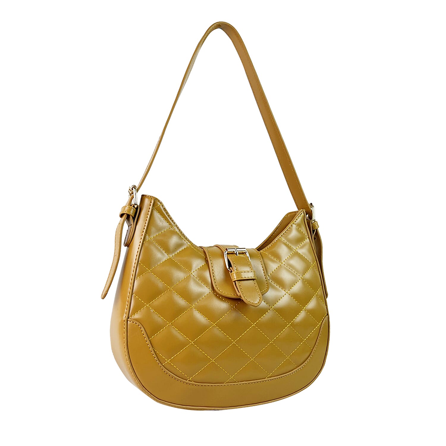 Close Out Deal - Quilted Plain Bag with Shoulder Strap - Mustard