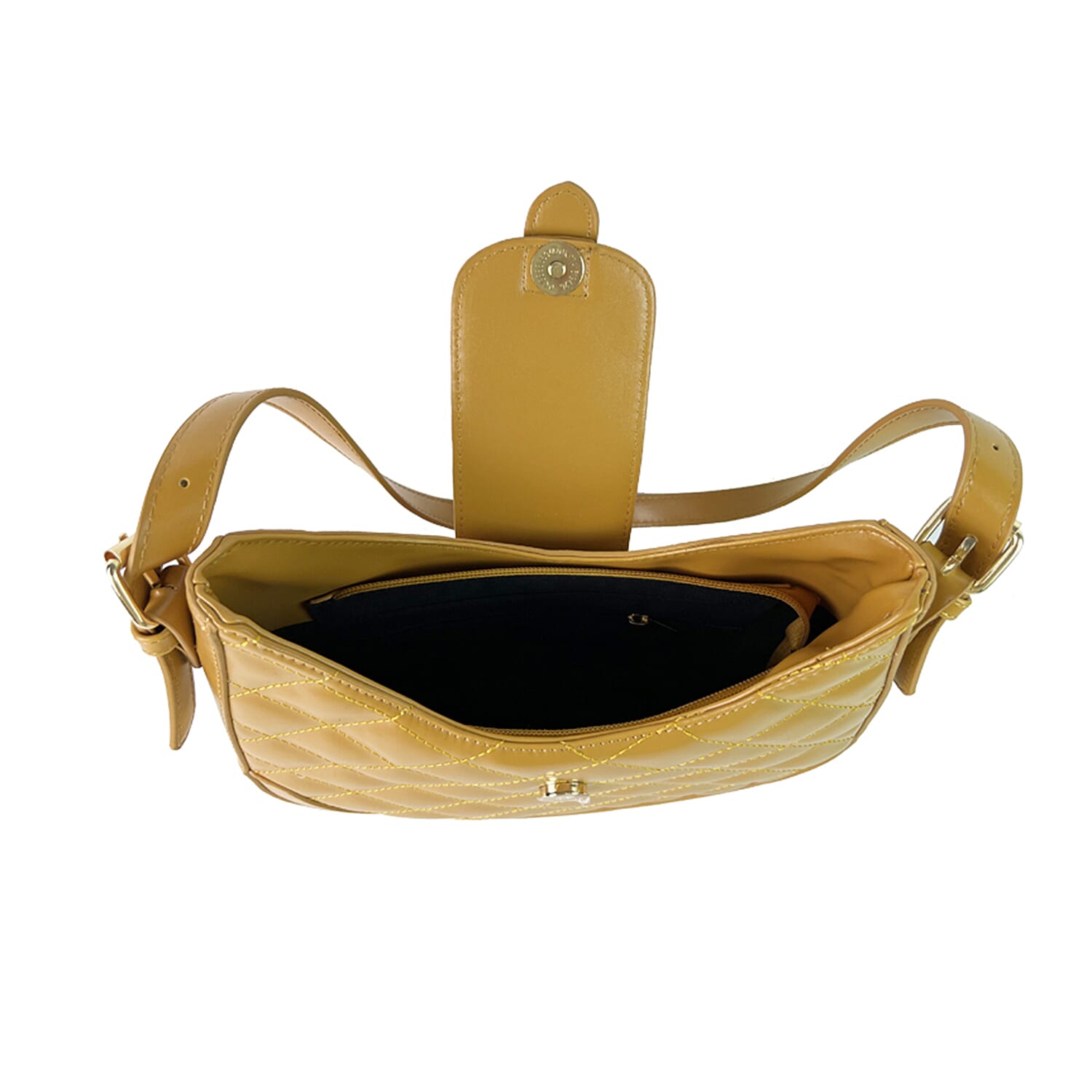 Close Out Deal - Quilted Plain Bag with Shoulder Strap - Mustard