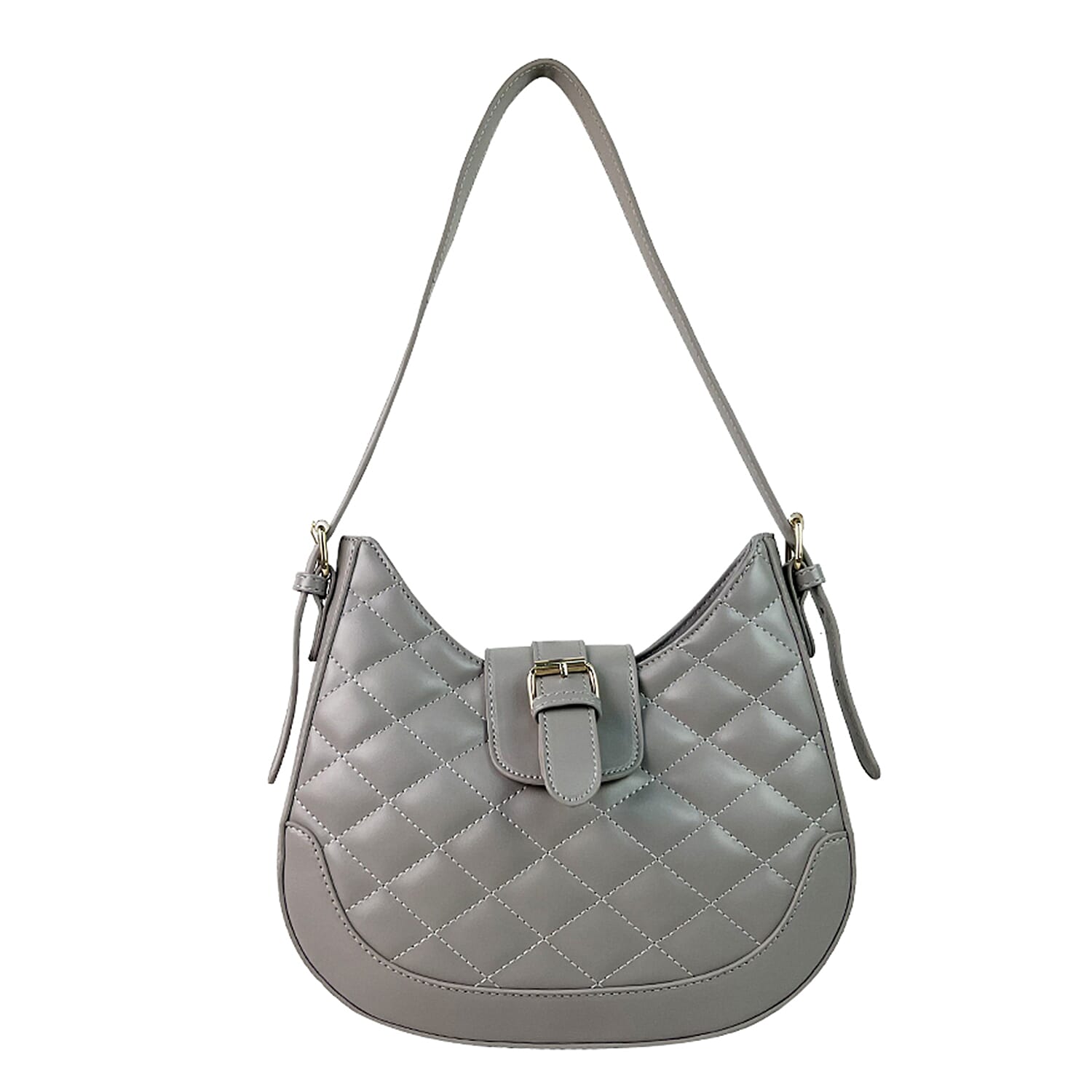 Close Out Deal - Quilted Plain Bag with Shoulder Strap - Grey