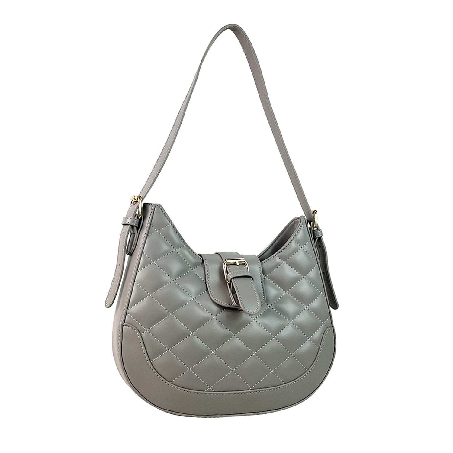 Close Out Deal - Quilted Plain Bag with Shoulder Strap - Grey