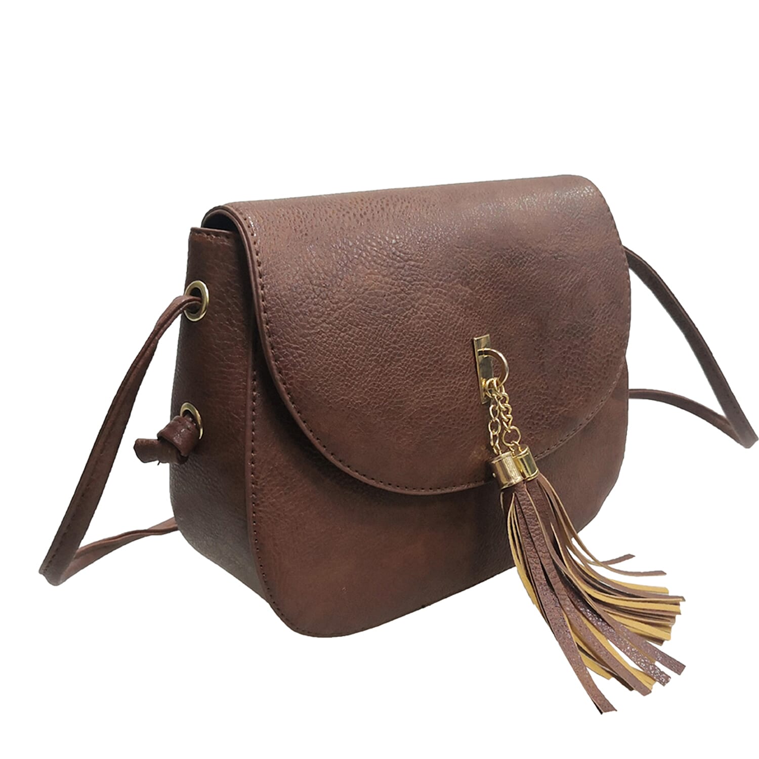Designer Inspired Crossbody Bag with Tassel and Shoulder Strap (Size 23x18x8 Cm) - Brown